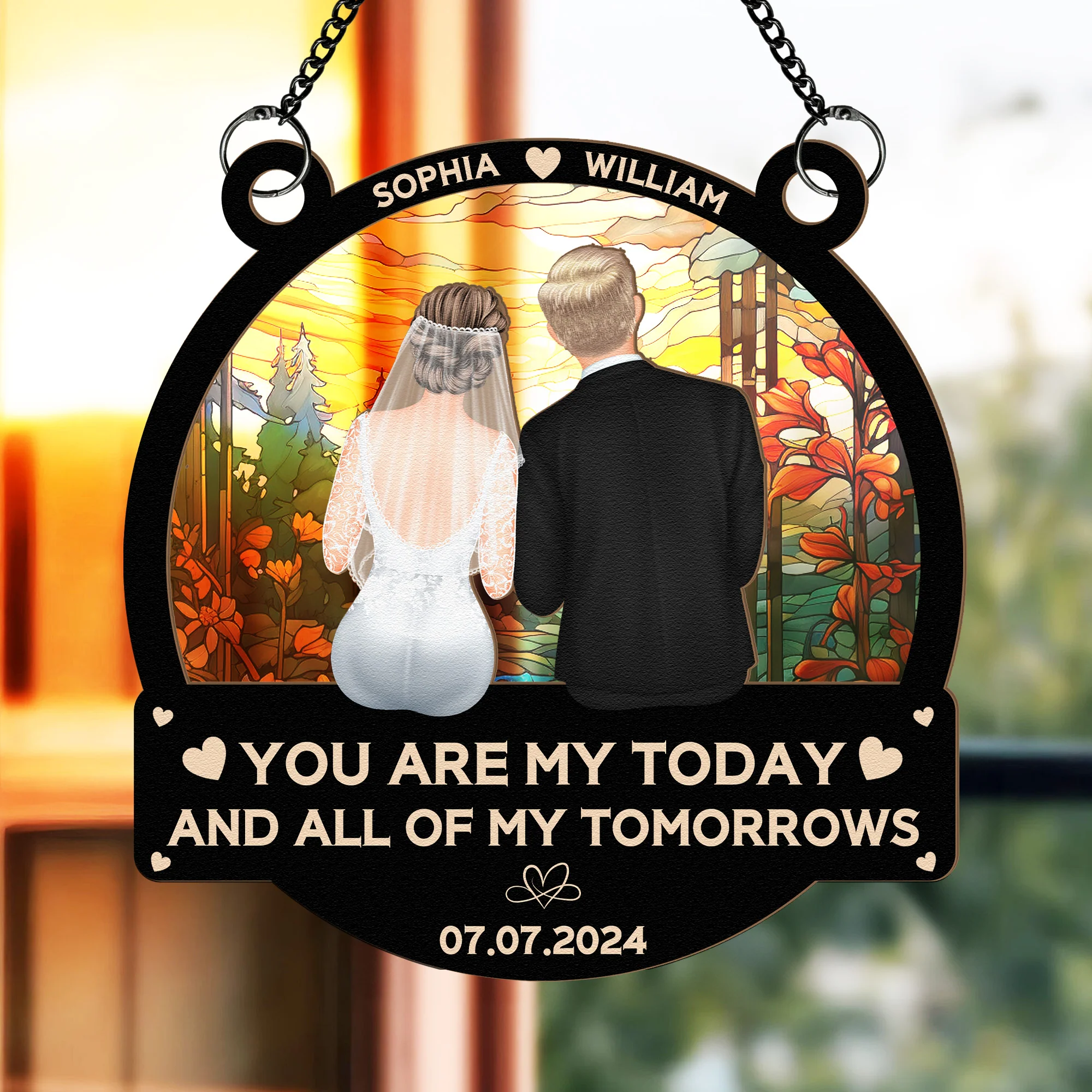 Couple Wedding You Are My Today - Personalized Window Hanging Suncatcher Ornament - Image 2