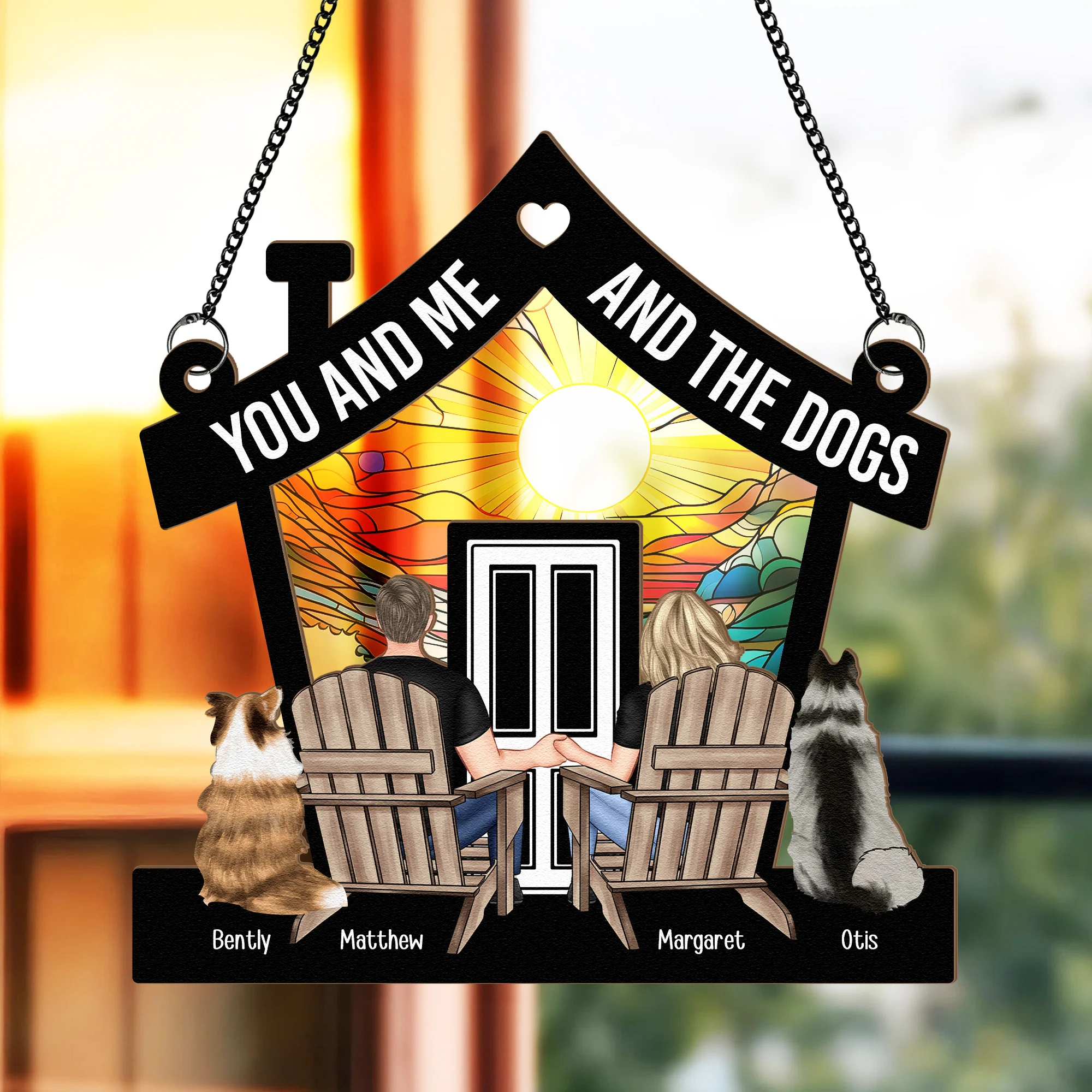 Couple You And Me And The Pets - Personalized Window Hanging Suncatcher Ornament - Image 2