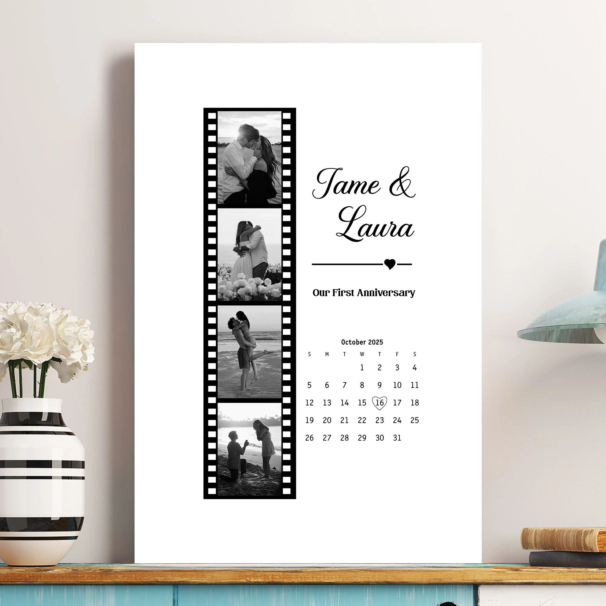 Couples Anniversary Gift Custom Photo Print With Special Date Calendar - Personalized Photo Poster - Image 2