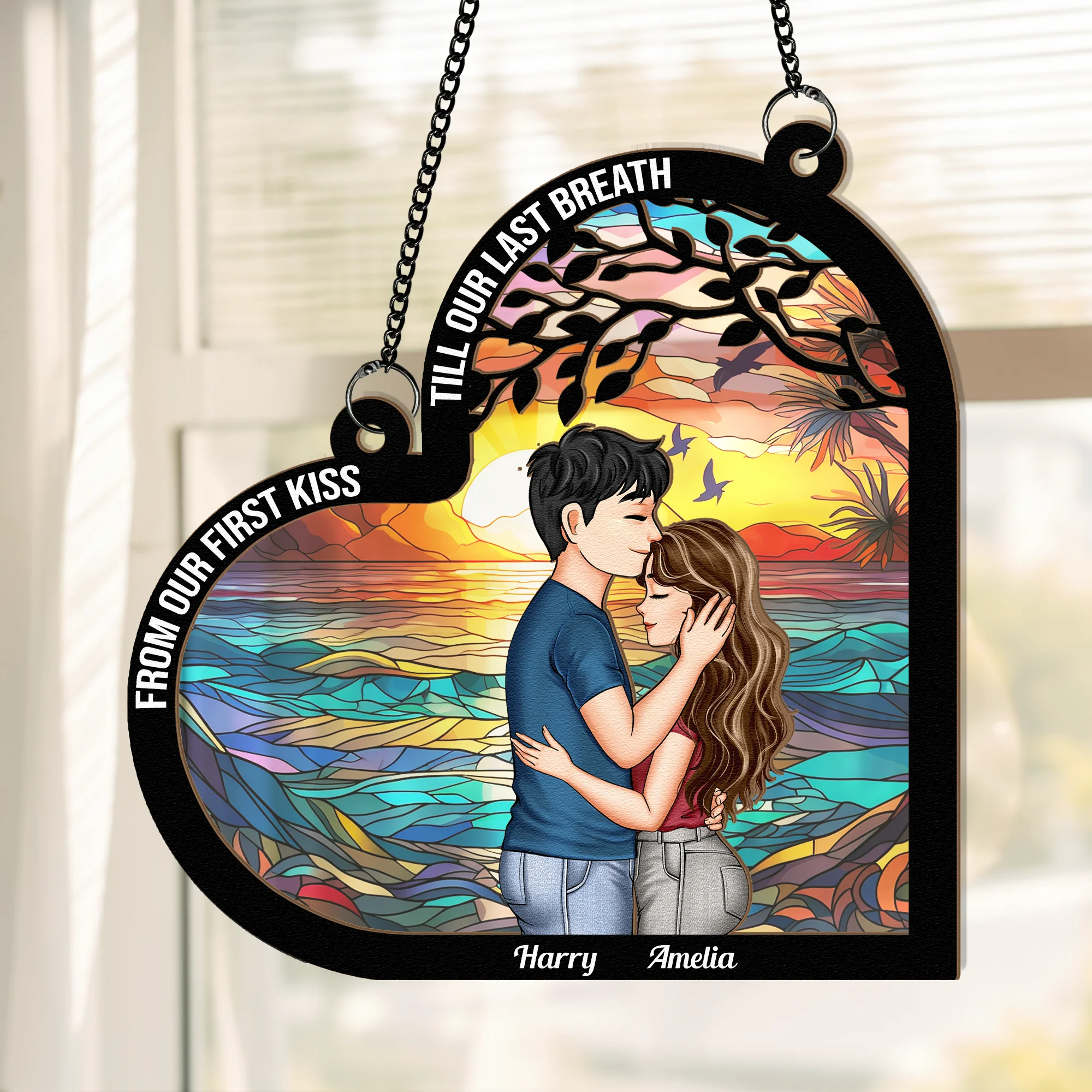 Couples From Our First Kiss Till Our Last Breath - Personalized Window Hanging Suncatcher Ornament - Image 2