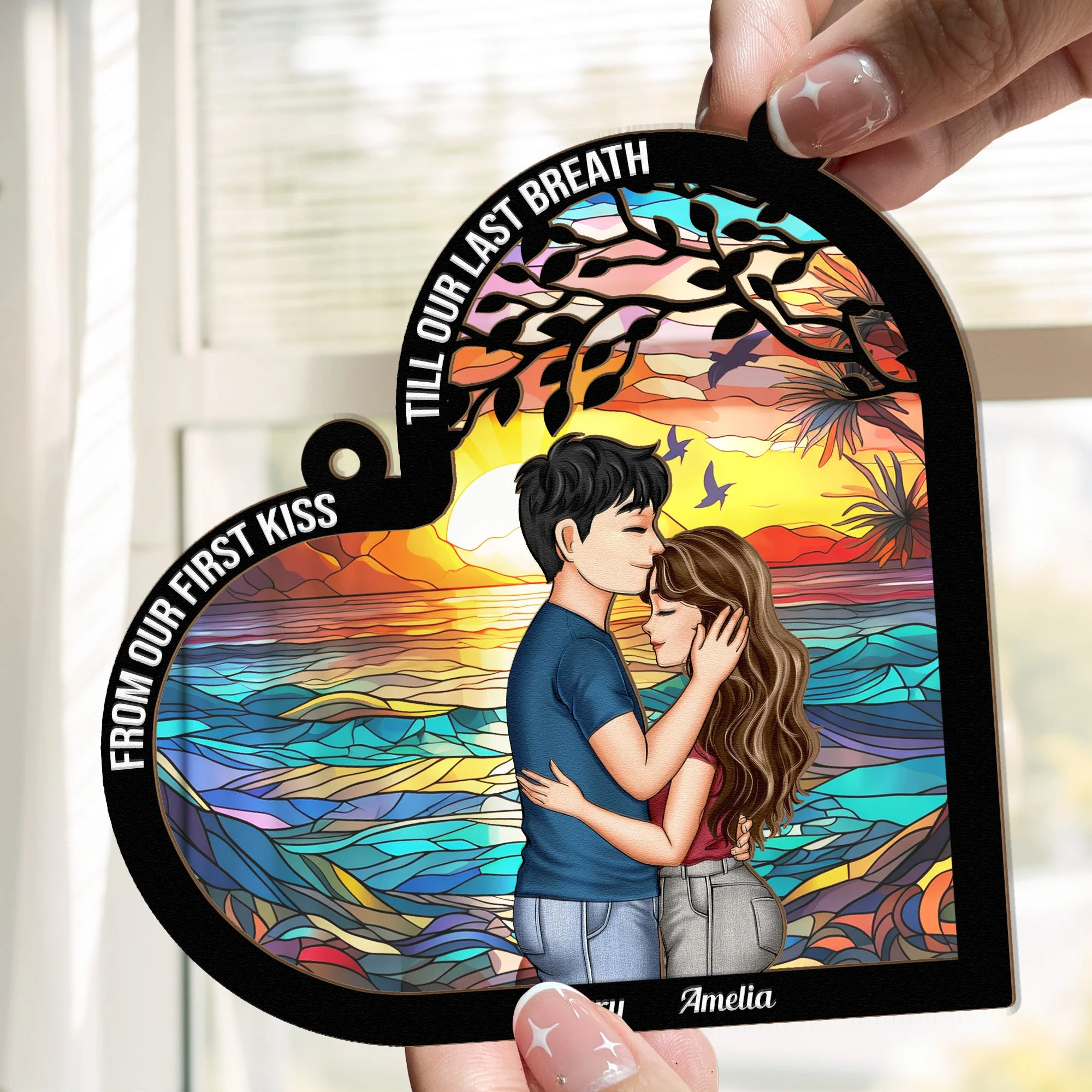 Couples From Our First Kiss Till Our Last Breath - Personalized Window Hanging Suncatcher Ornament - Image 3
