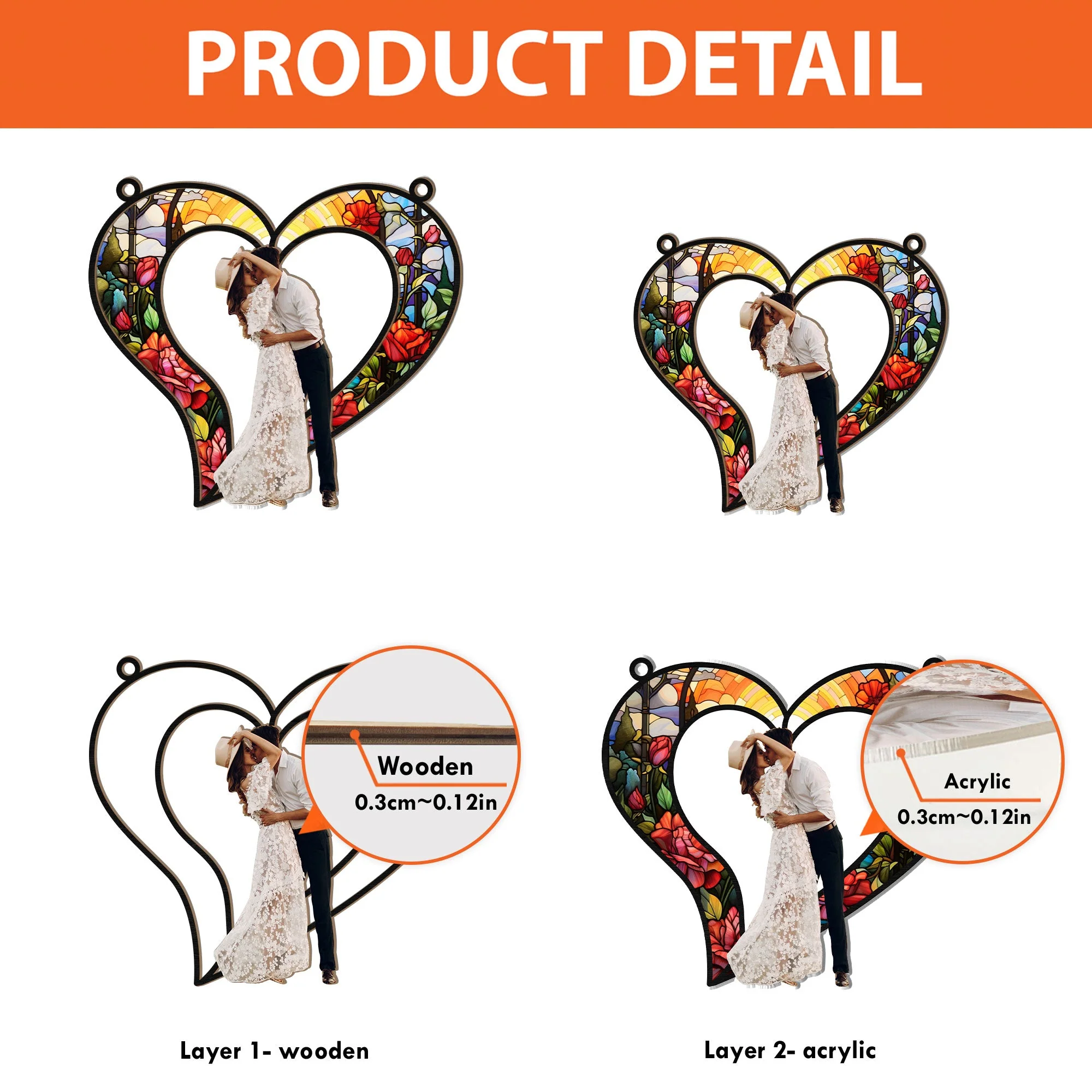 Couples Heart Love Anniversary Gifts - Personalized Photo Window Hanging Suncatcher Ornament - Image 5