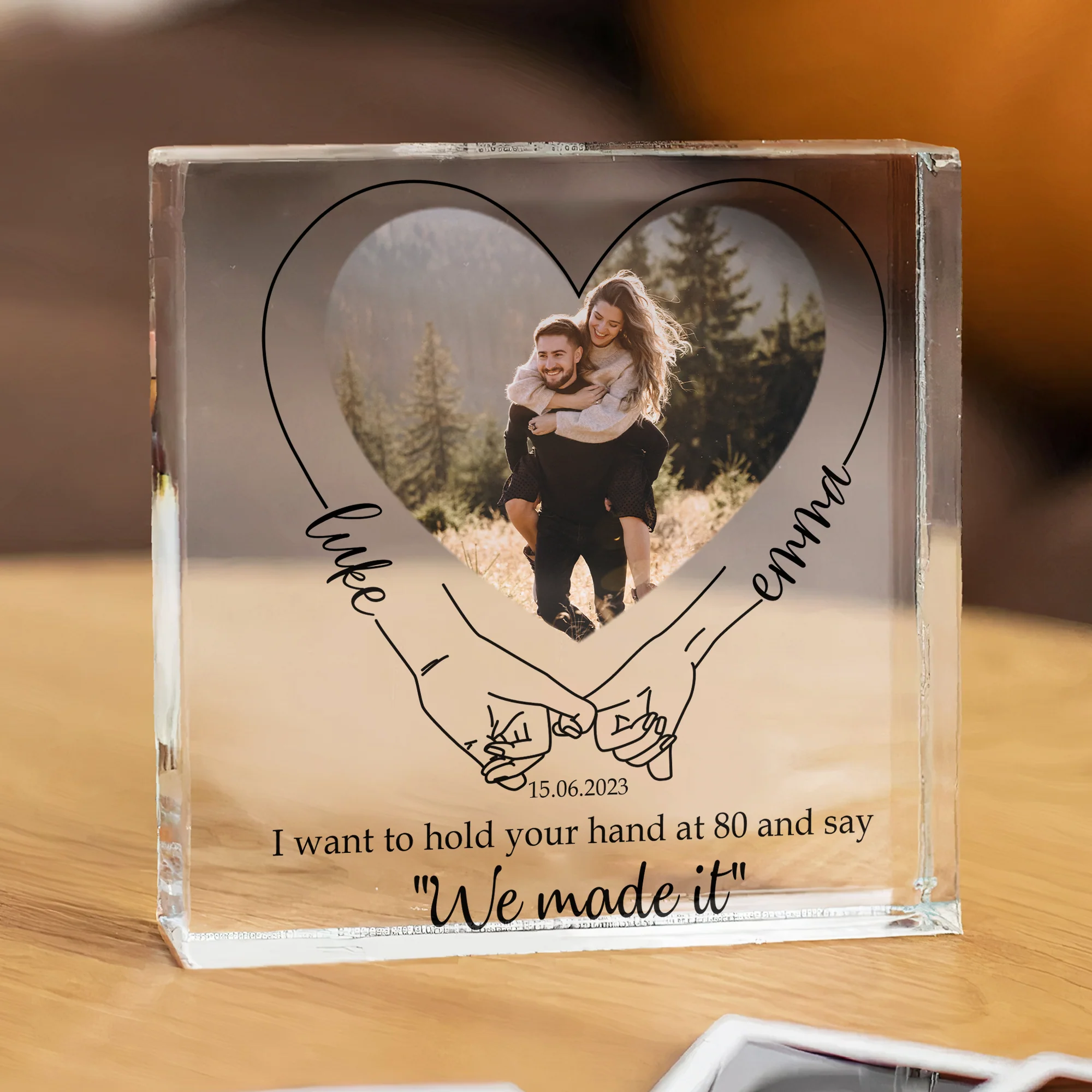 Couples Holding Hands We Made It - Personalized Acrylic Photo Plaque - Image 5