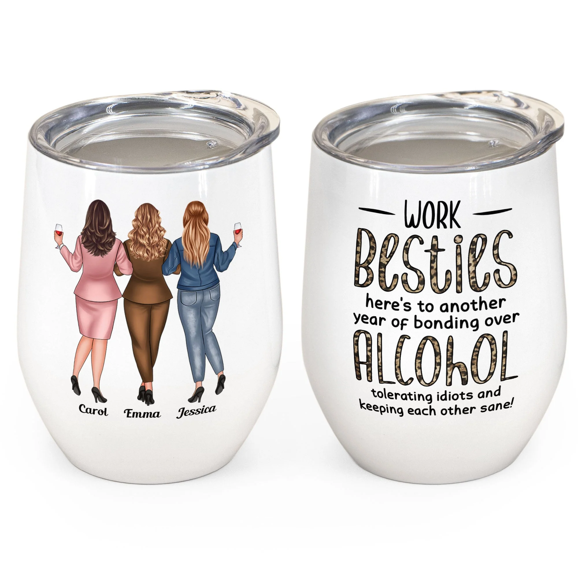 Coworkers, Alcohol Tolerating, Bonding Over, Keeping Each Other Sane - Personalized Wine Tumbler - Gift For Coworker, Colleague, Work Bestie, Friend, Work Bestie - Image 3