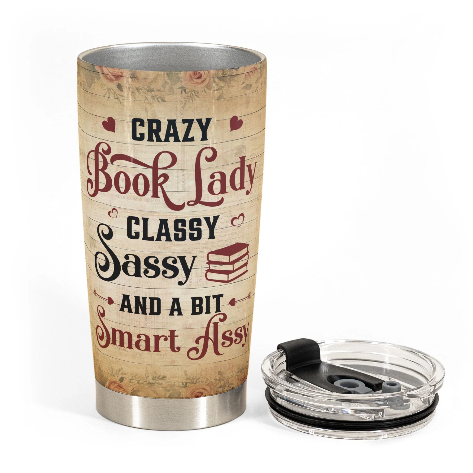 Crazy Book Lady - Personalized Tumbler Cup - Image 3