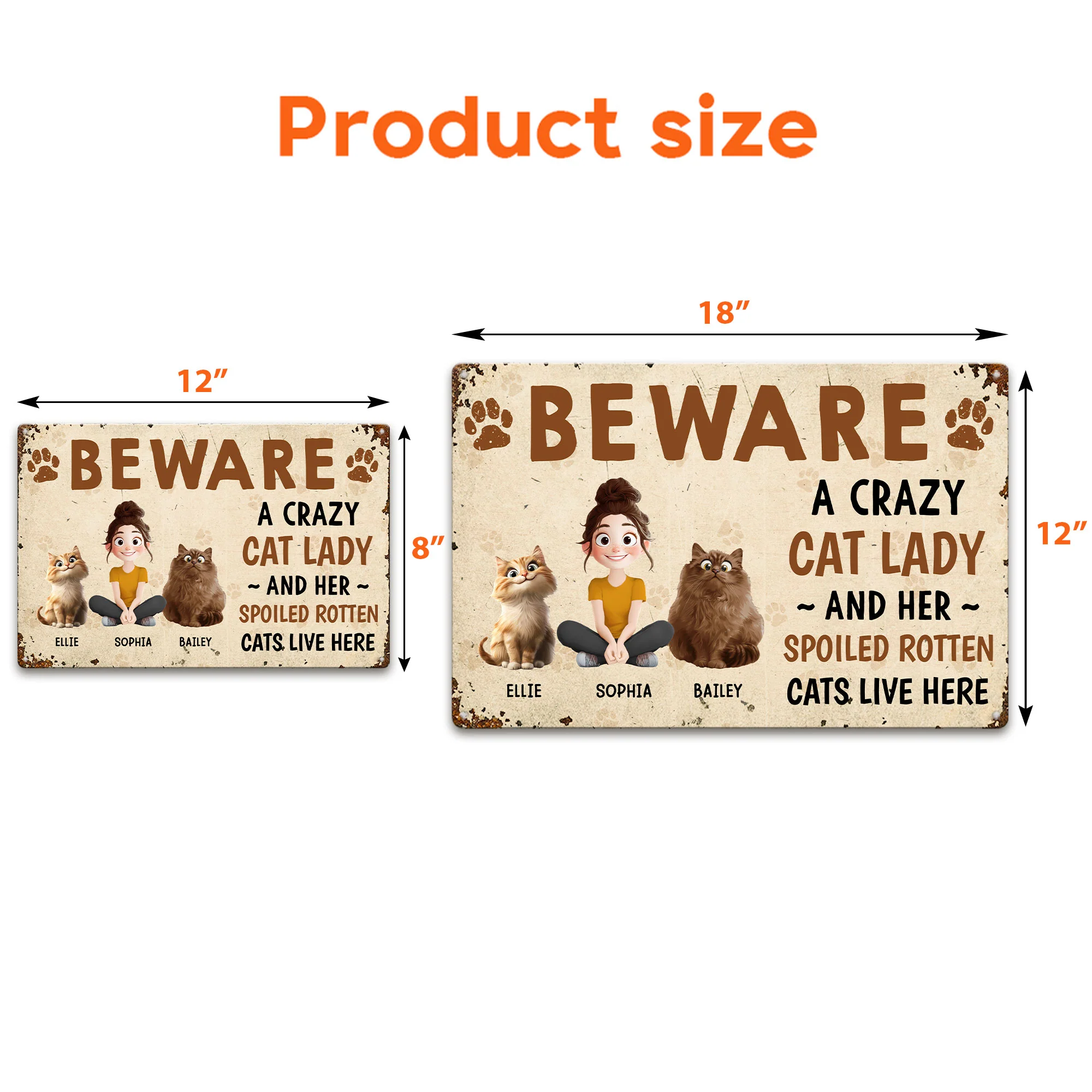 Crazy Cat Lady And Her Cats - Personalized Metal Sign - Image 4