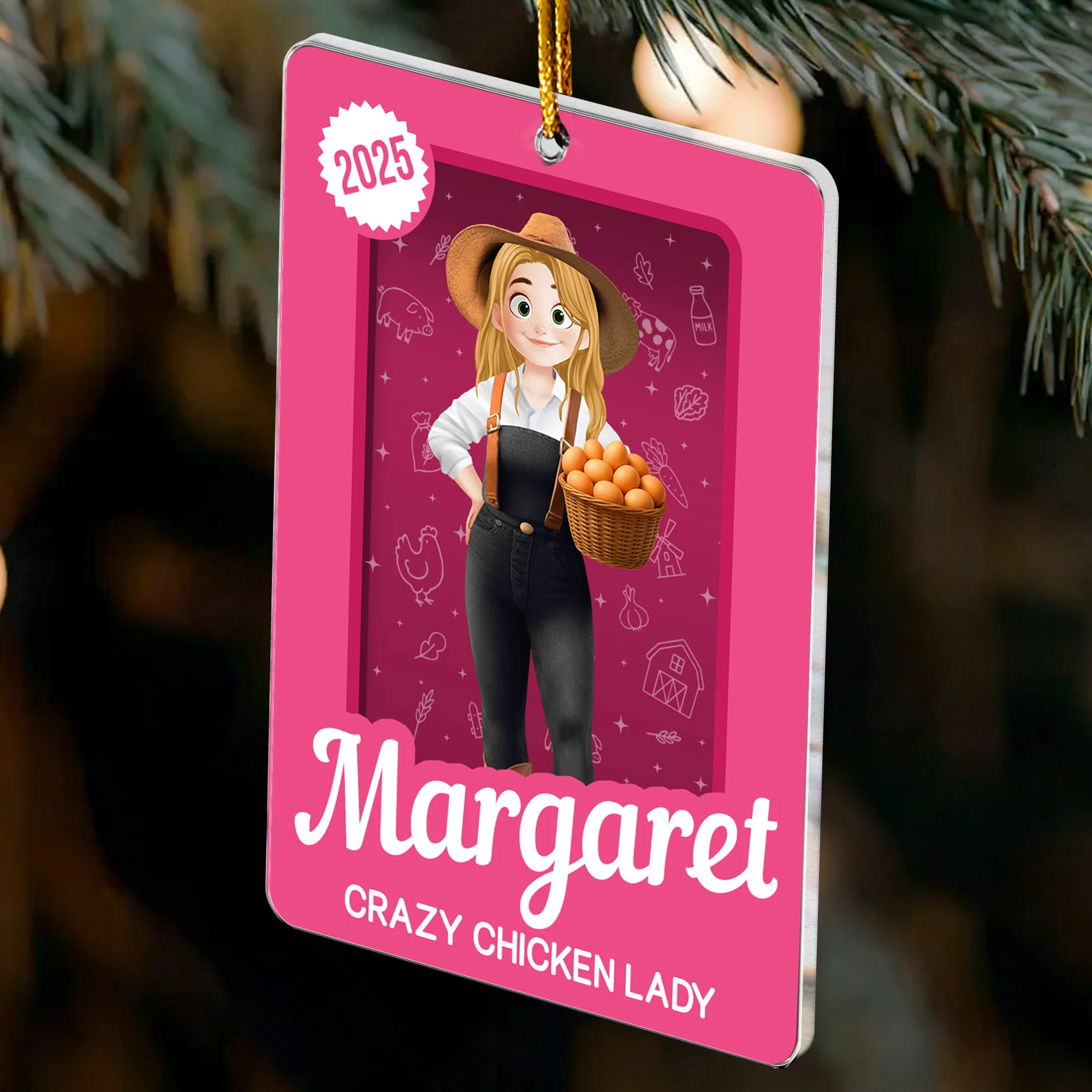 Crazy Chicken Lady Toy Box - Personalized Acrylic Ornament - Image 3