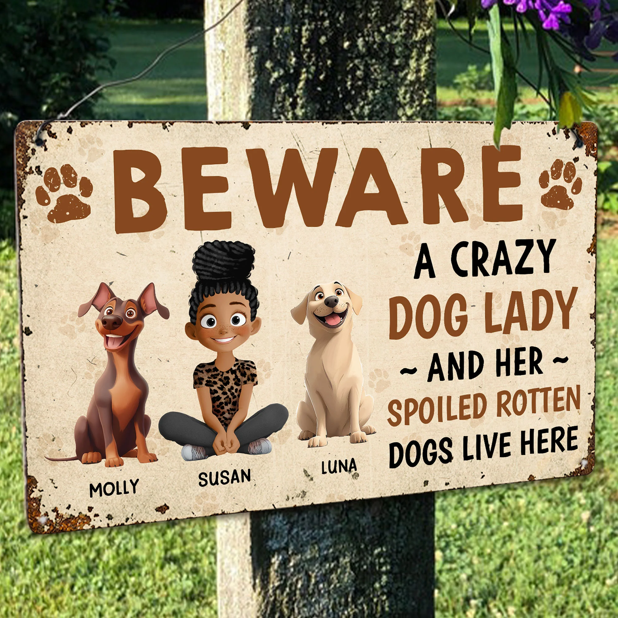 Crazy Dog Lady And Her Dogs - Personalized Metal Sign - Image 2