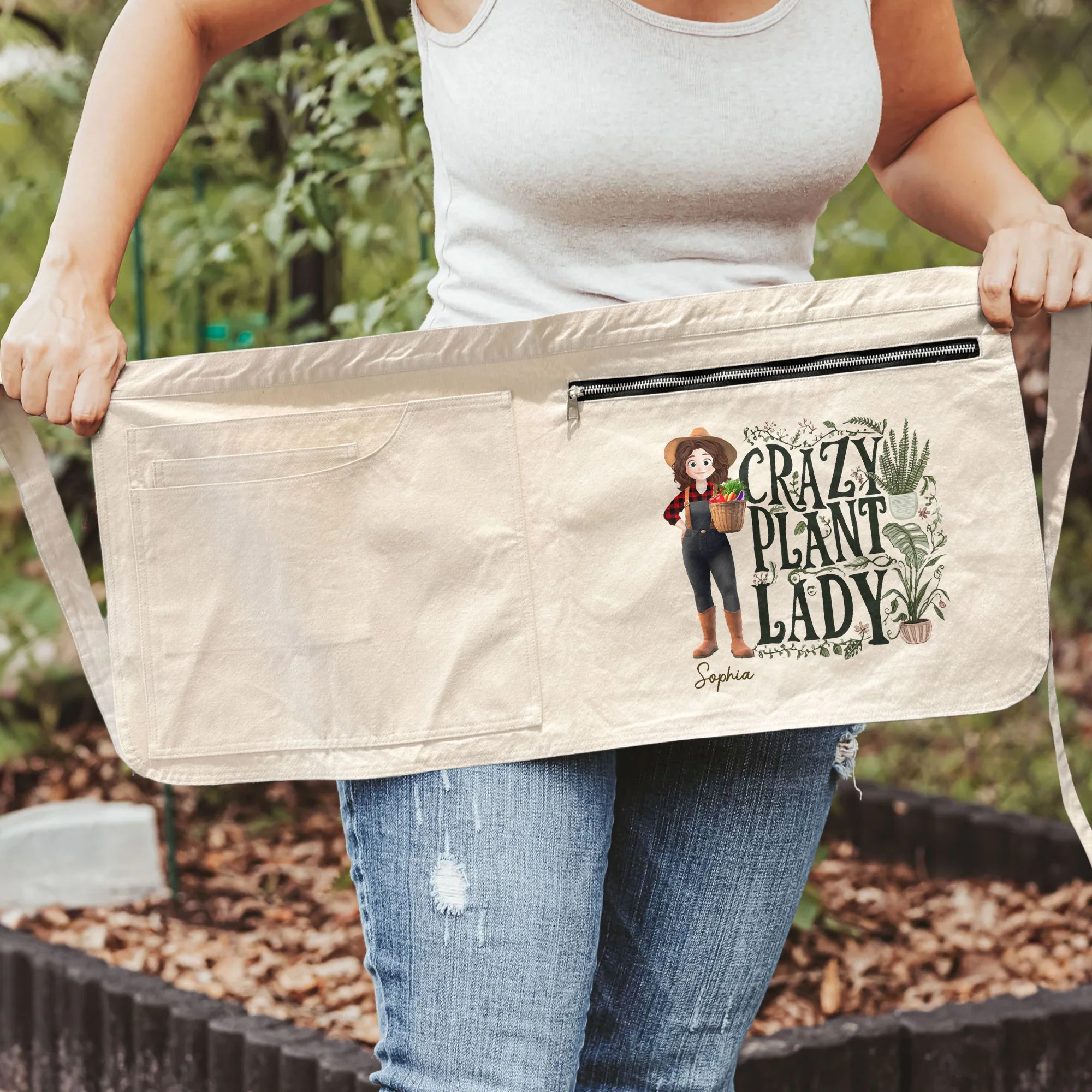 Crazy Plant Lady Cartoon Version - Personalized Gardening Apron - Image 3