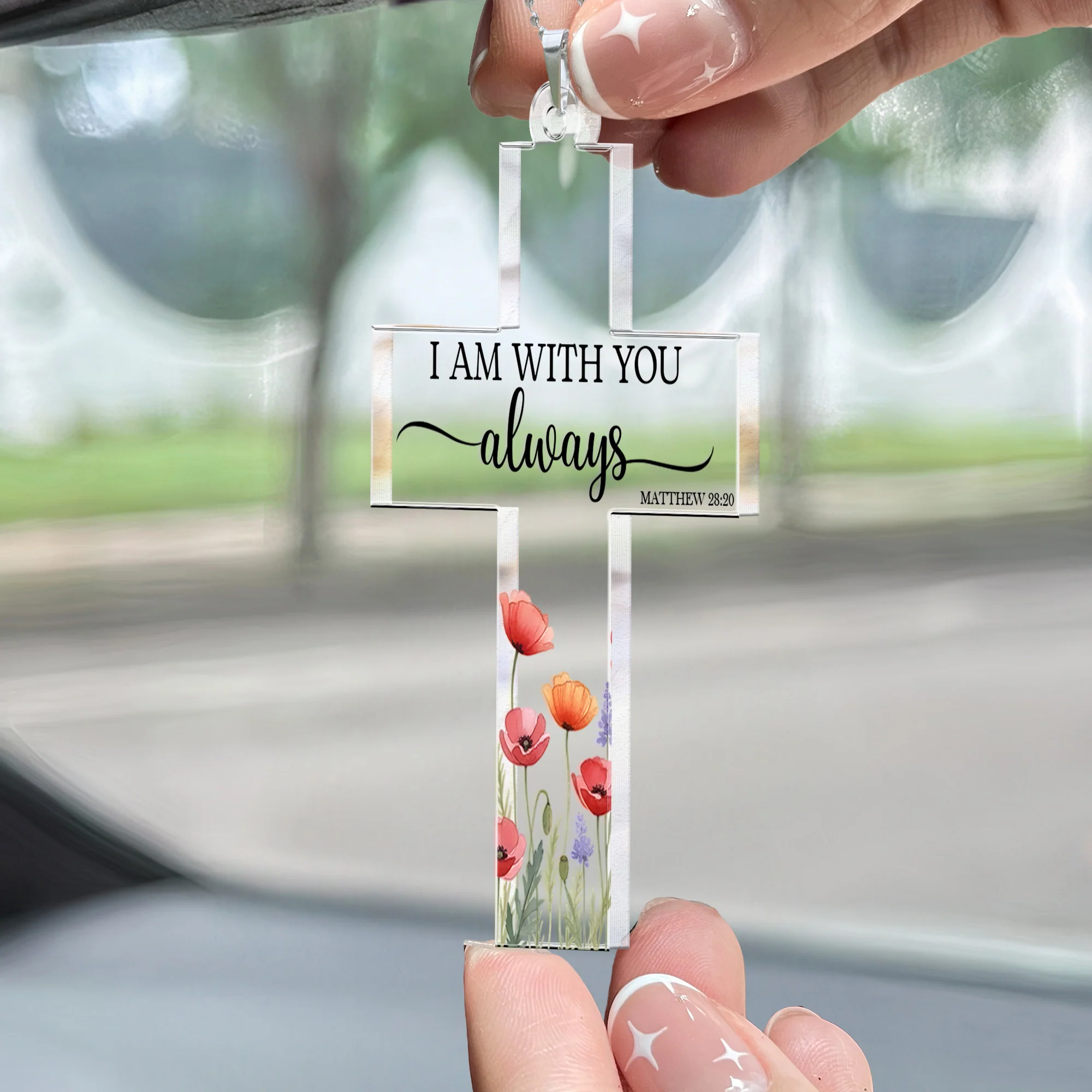 Cross, Bible Car Charm, Bible - Personalized Rear View Mirror Accessory - Image 2