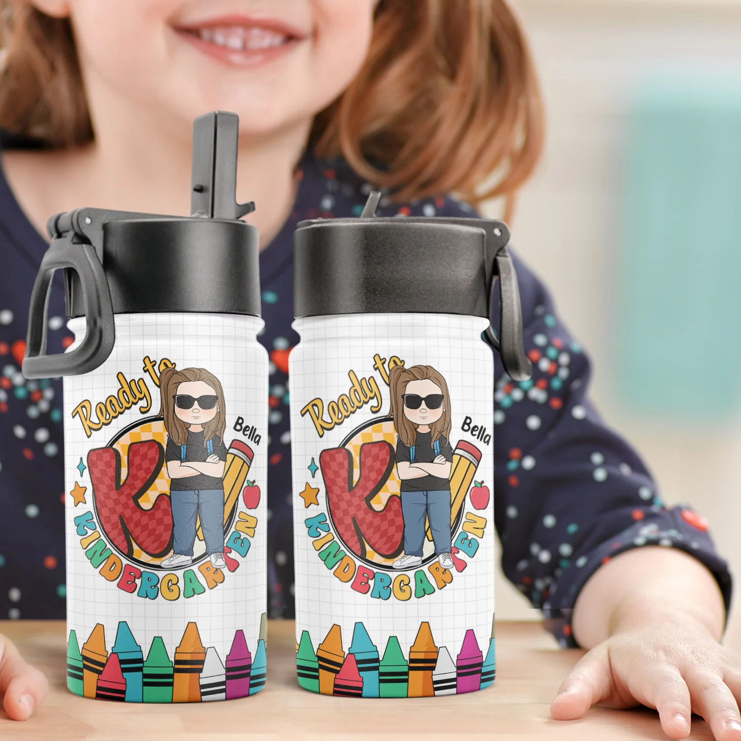 Crush School - Personalized Kids Water Bottle With Straw Lid - Image 2