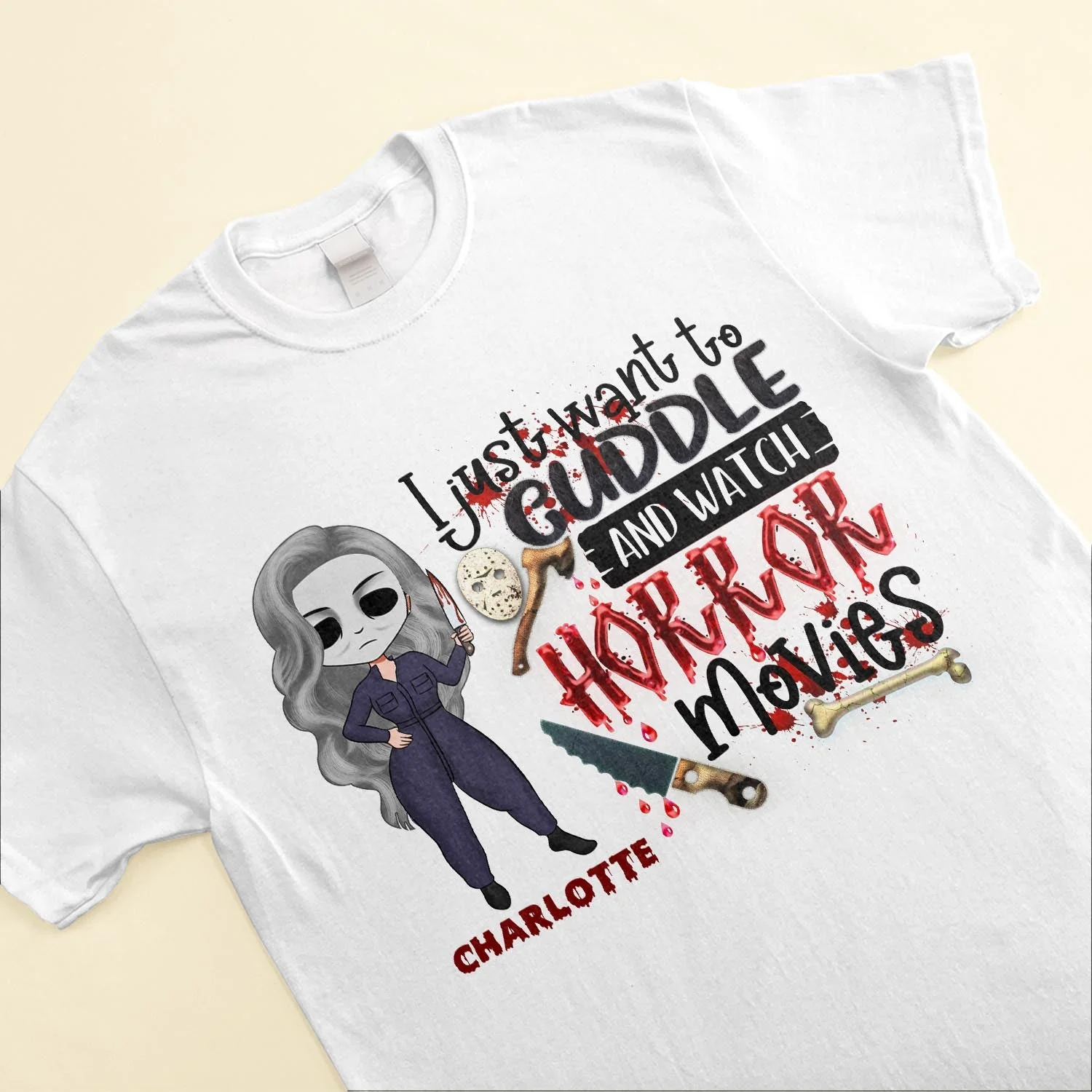 Cuddle And Watch Horror Movies - Personalized Shirt - Image 3