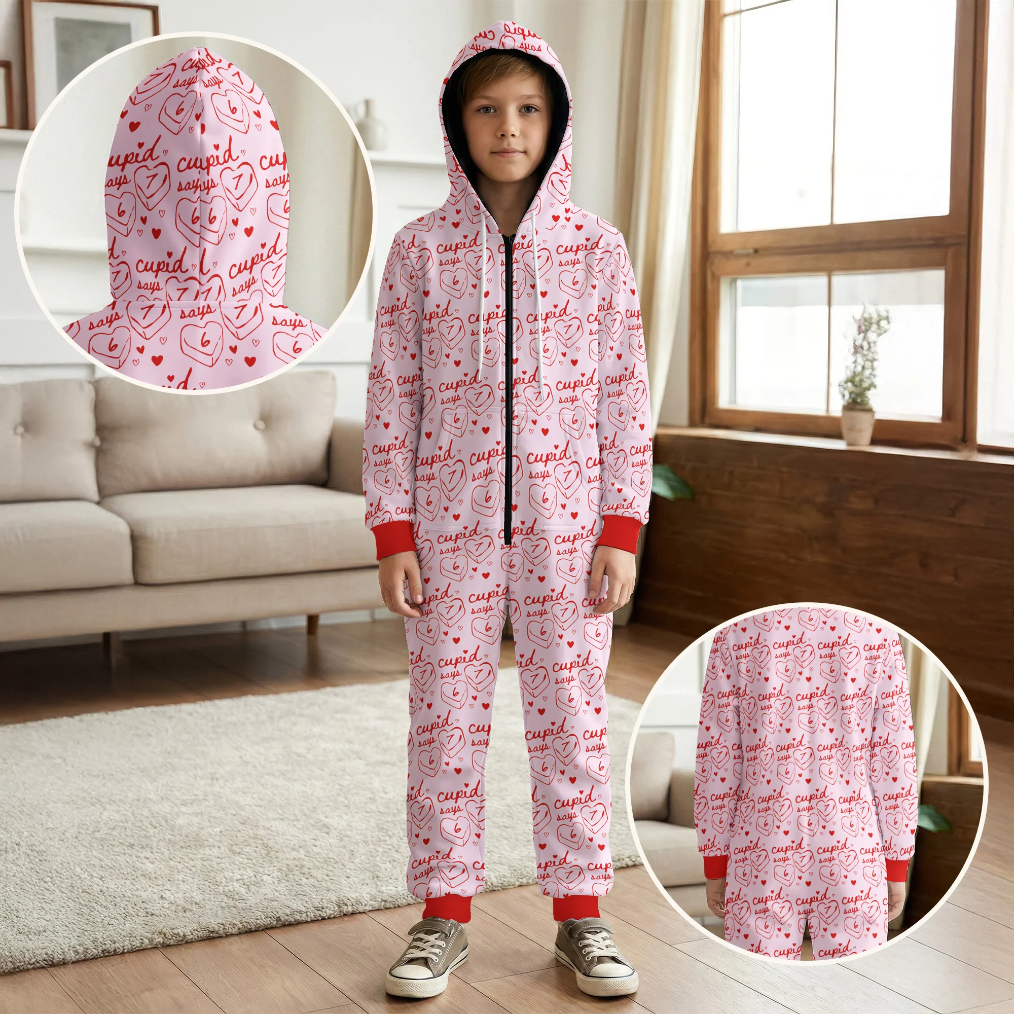 Cupid Says 67 - Trend Genz Genx Slang Couples Six Seven - Personalized Hooded Jumpsuit - Image 3