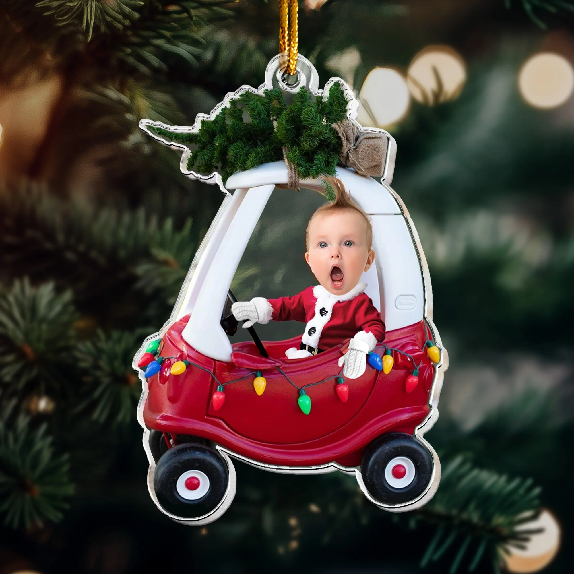 Custom Baby Kid In Car - Personalized Newborn Christmas Photo Ornament - Image 4