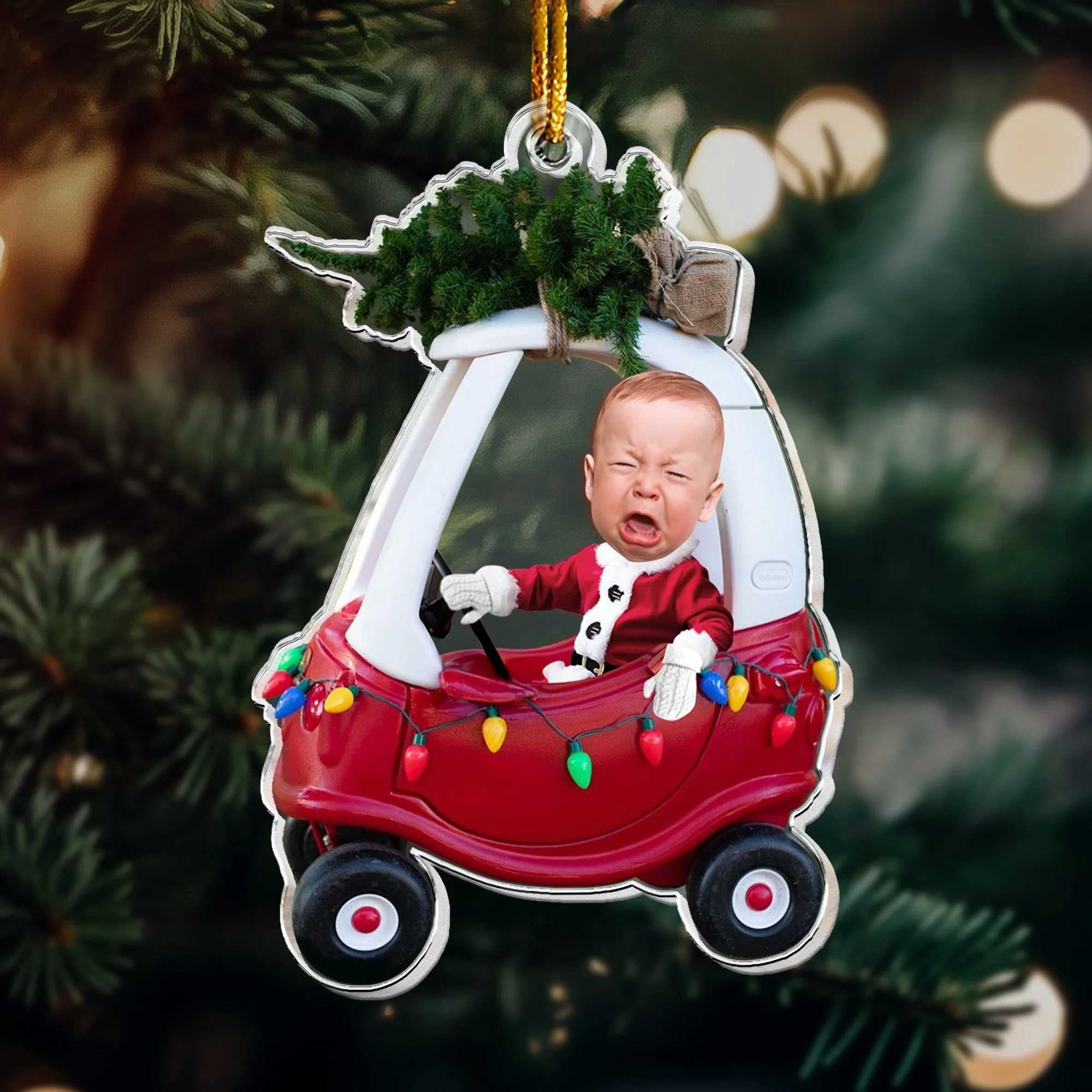 Custom Baby Kid In Car - Personalized Newborn Christmas Photo Ornament - Image 5