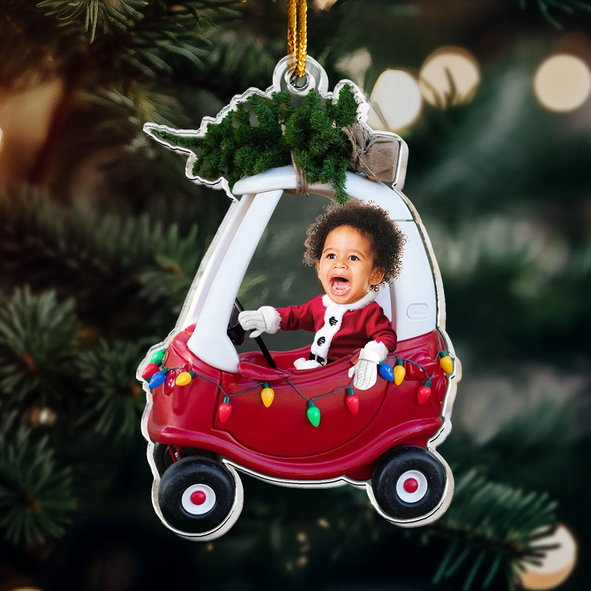Custom Baby Kid In Car - Personalized Newborn Christmas Photo Ornament - Image 6