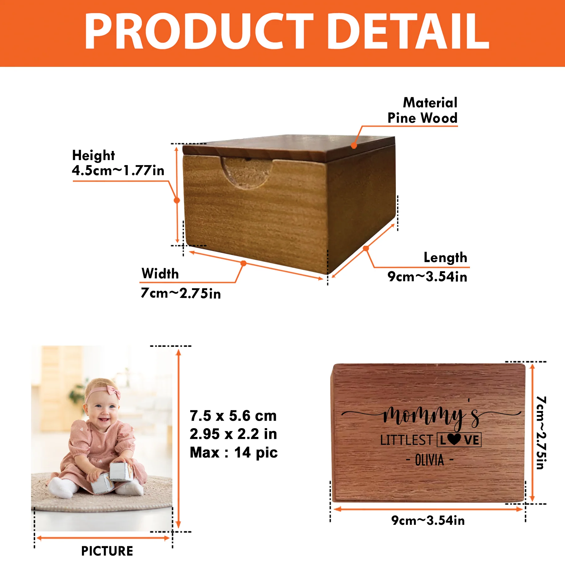 Custom Baby Photo With Our Littlest Love - Personalized Wooden Photo Box - Image 6
