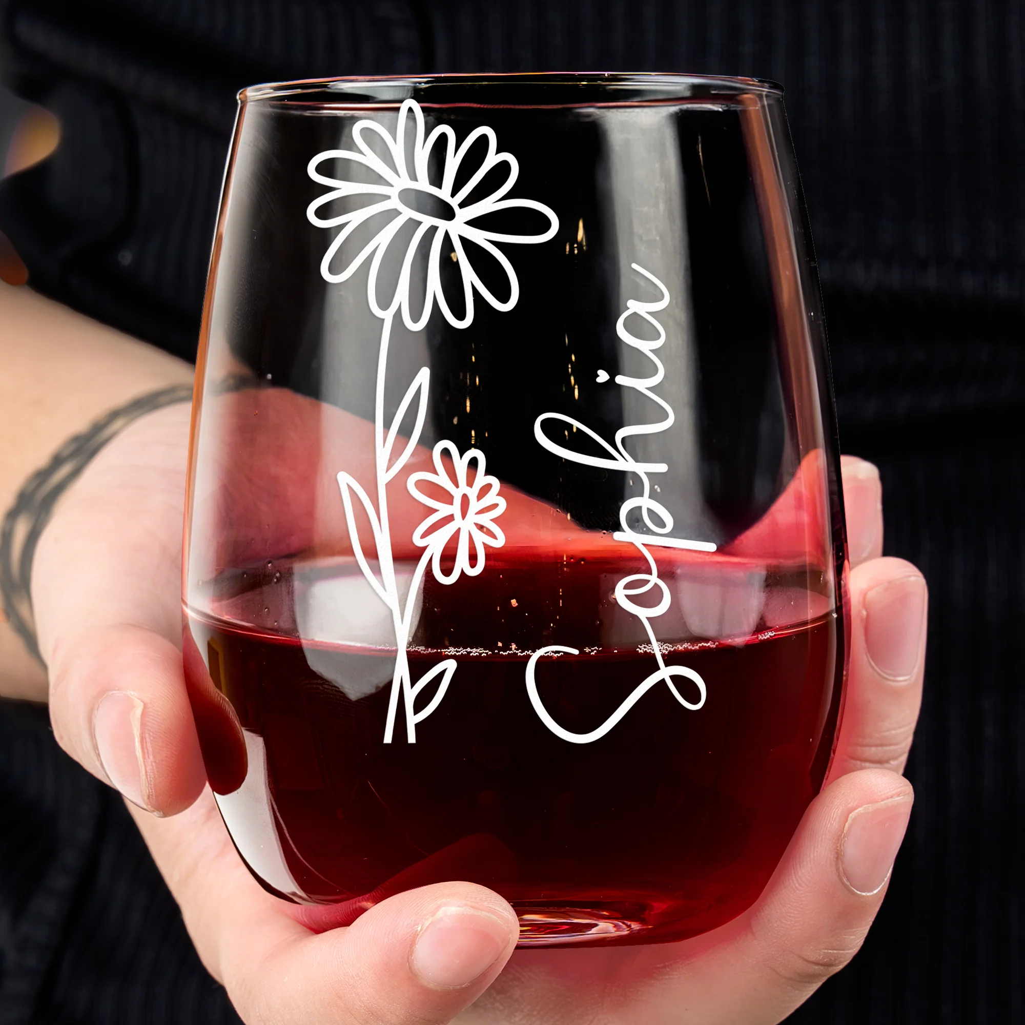 Custom Beautiful Flowers - Personalized Stemless Wine Glass - Image 3