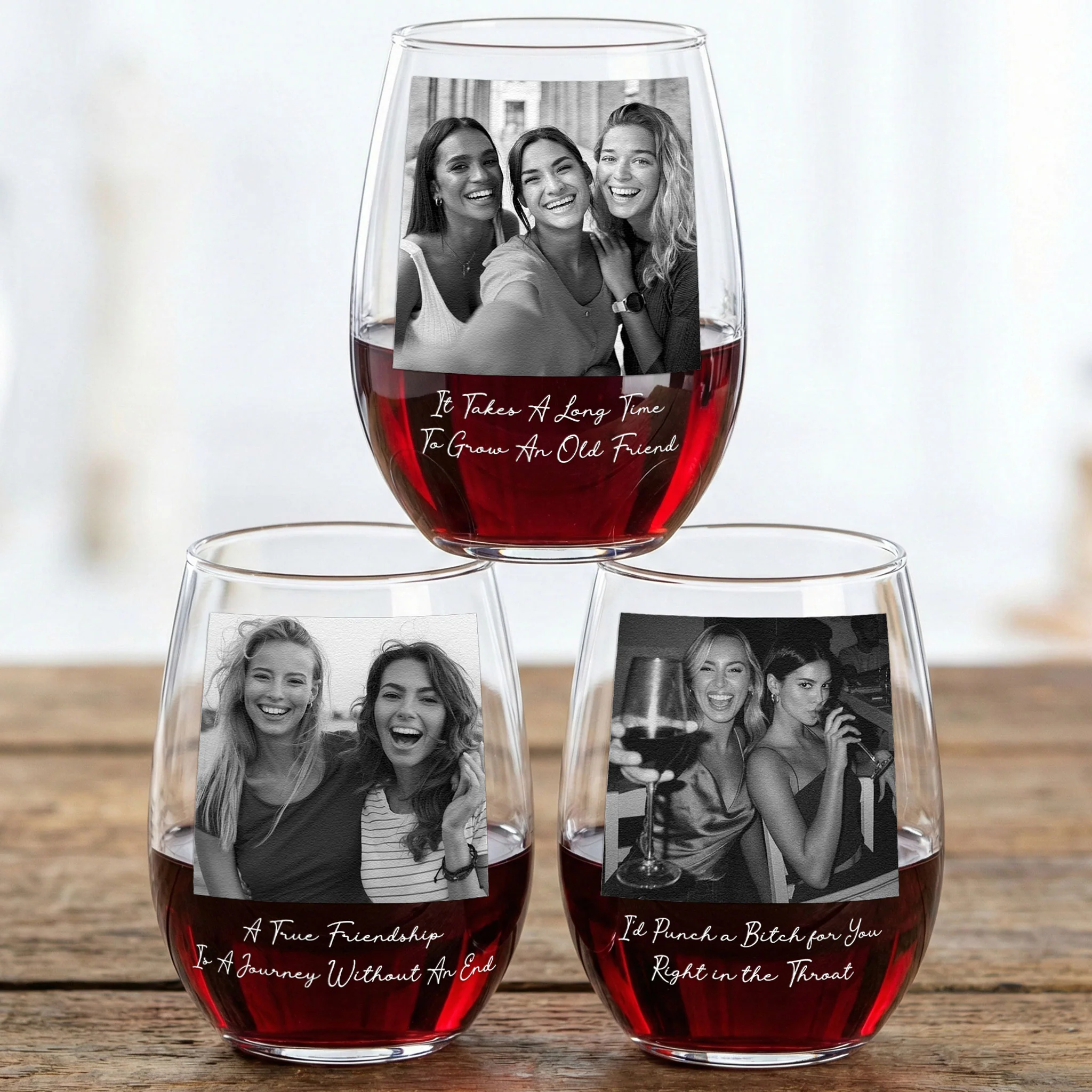 Custom Bestie Photo For Best Friend, Friendship Thank You Gifts - Personalized Photo Stemless Wine Glass - Image 2