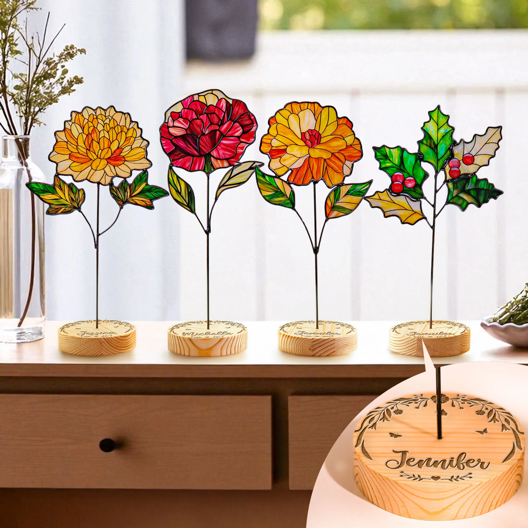 Custom Birth Flower - Custom Stained Glass Birth Flower Suncatcher