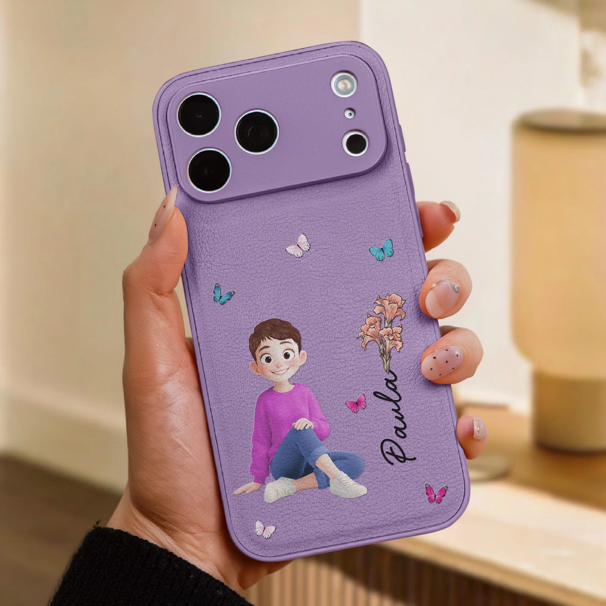 Custom Birth Flower & Cute Character For Her, Coworkers, Friends, Daughter - Personalized Phone Case - Image 2