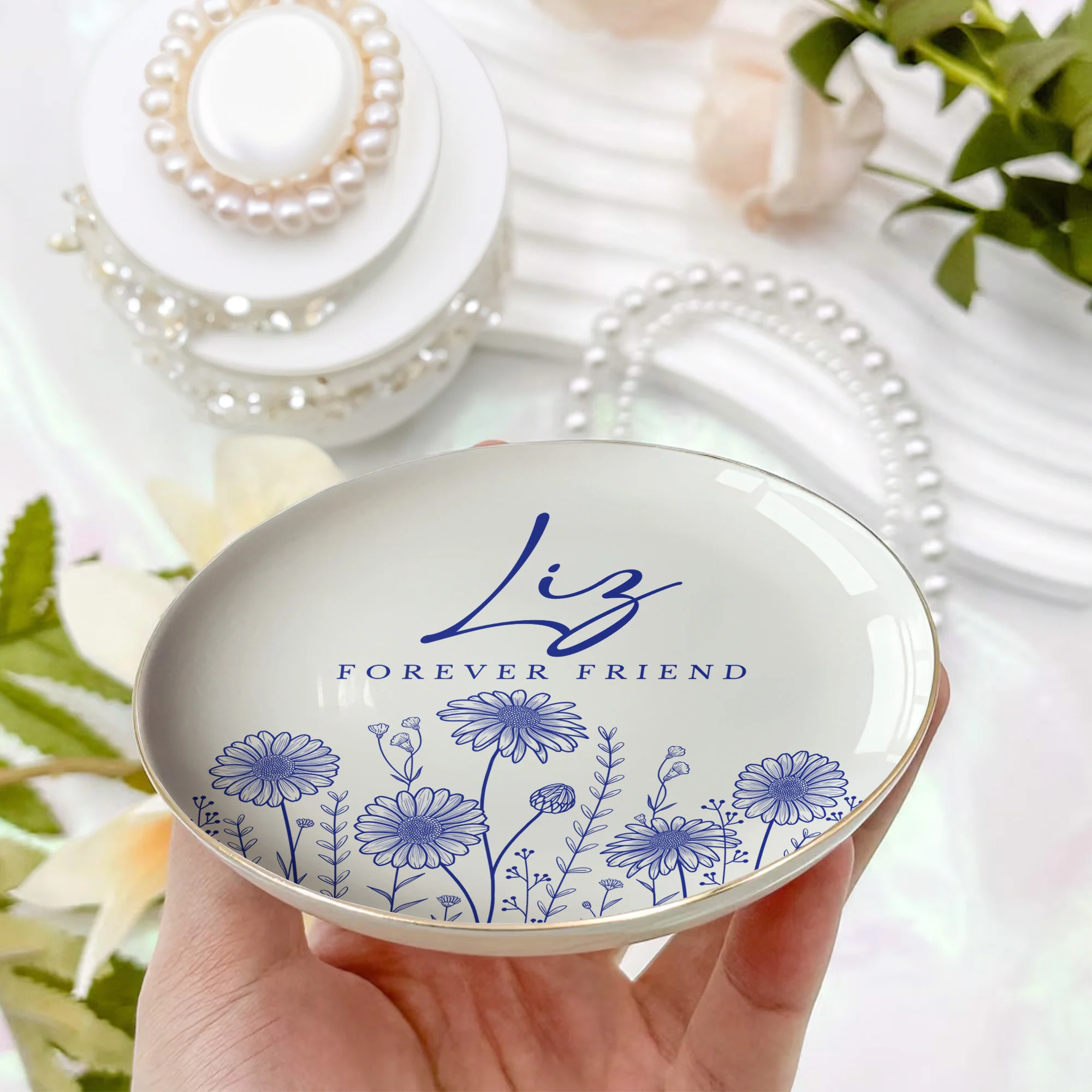 Custom Birth Flower Gift For Friend Friendship Gift - Personalized Jewelry Dish - Image 3