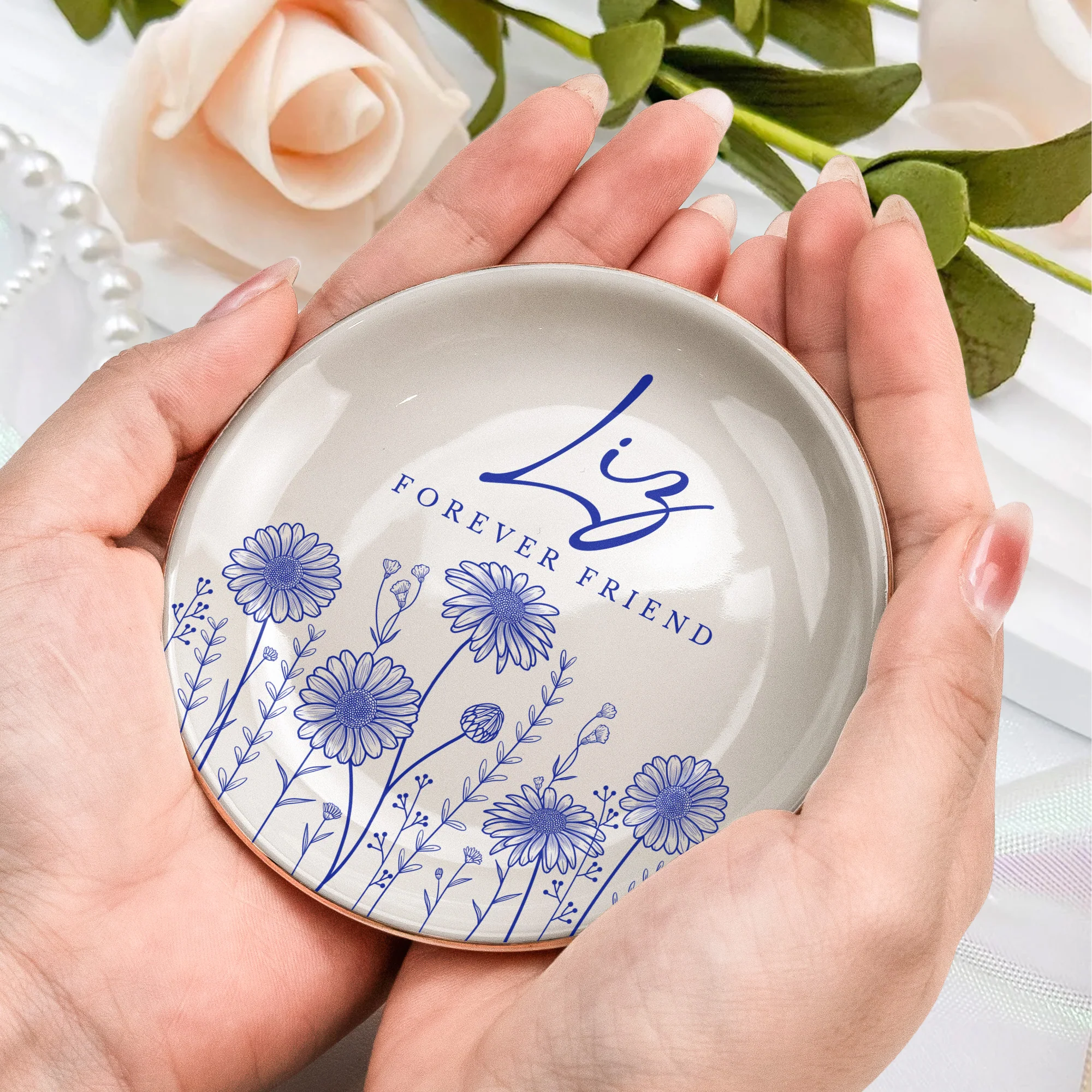 Custom Birth Flower Gift For Friend Friendship Gift - Personalized Jewelry Dish - Image 5