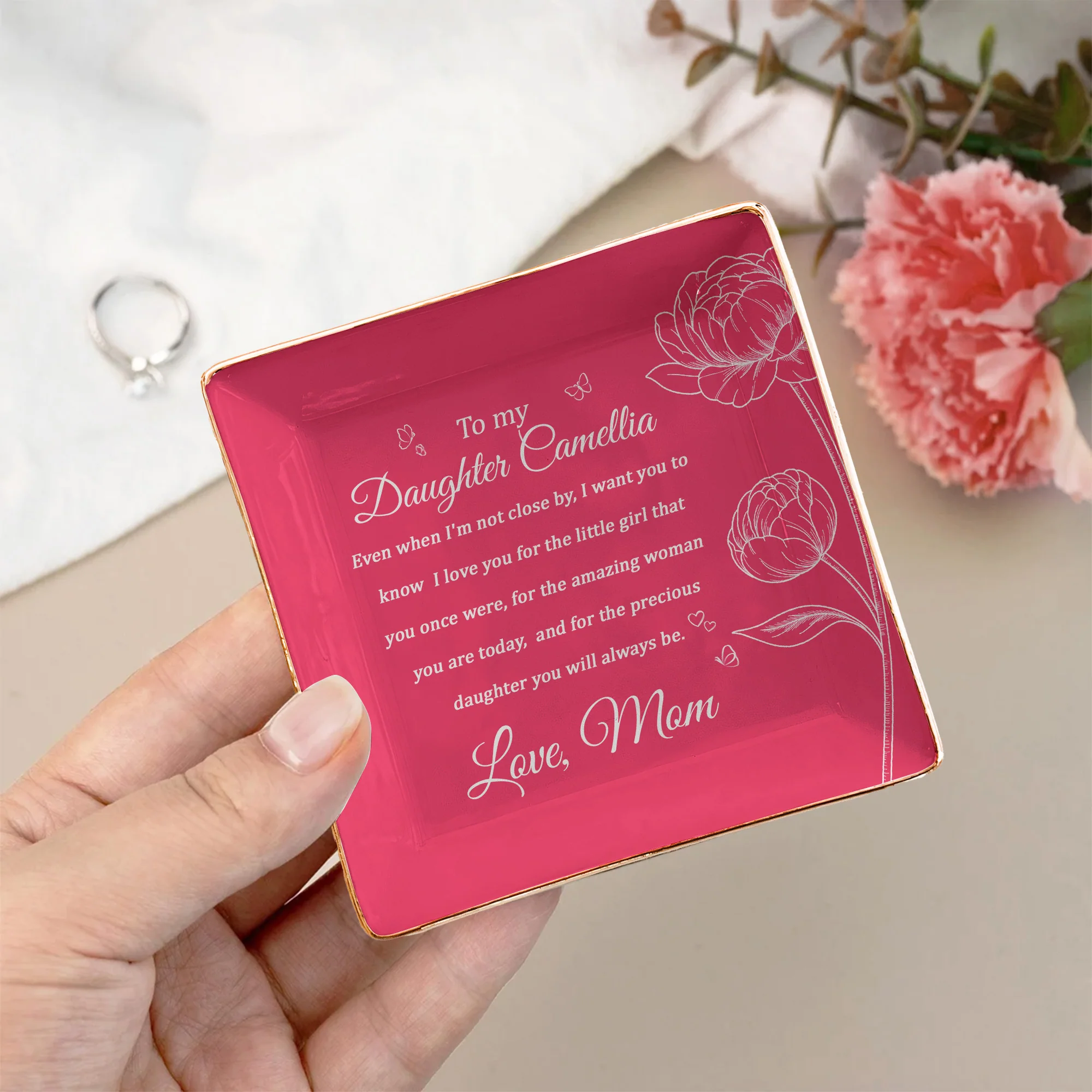 Custom Birth Flower Gift For Her Daughter Granddaughter - Personalized Jewelry Dish - Image 3