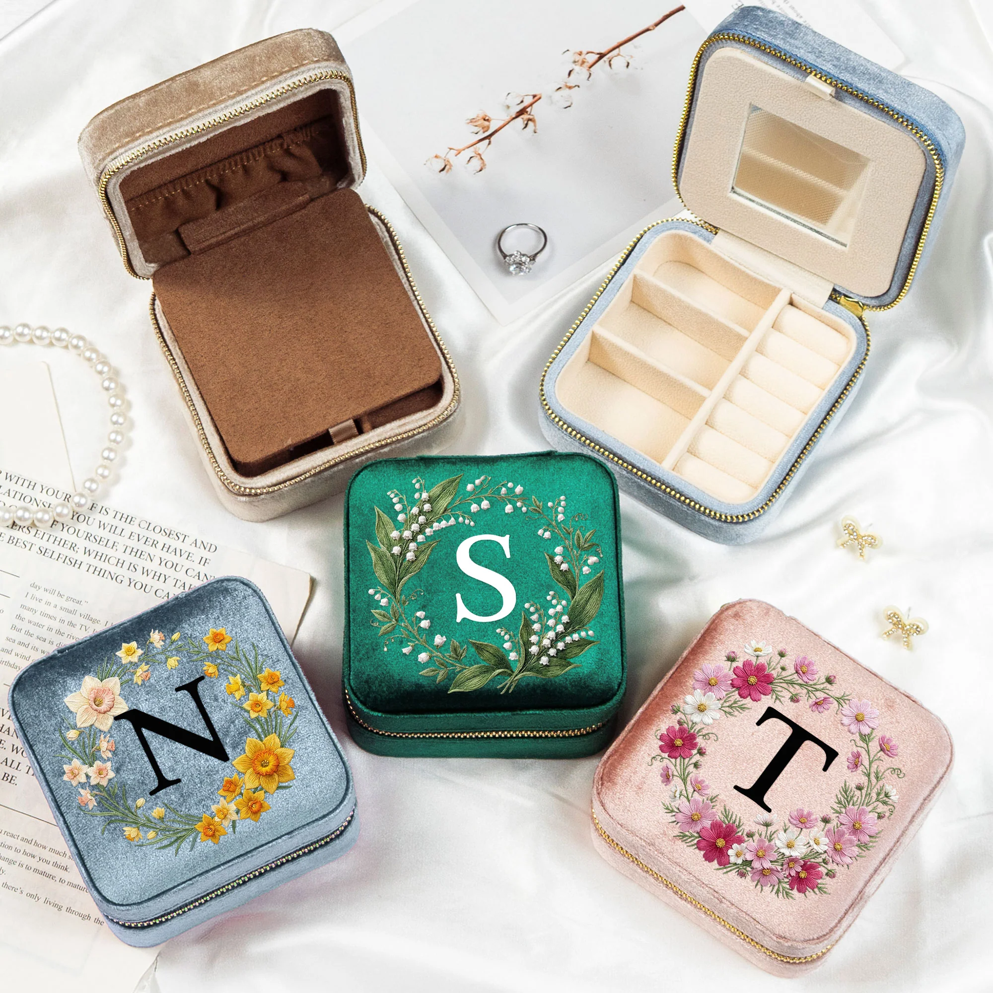 Custom Birth Flower & Name Birth Flower Faux Pattern - Personalized Jewelry Box - Image 2