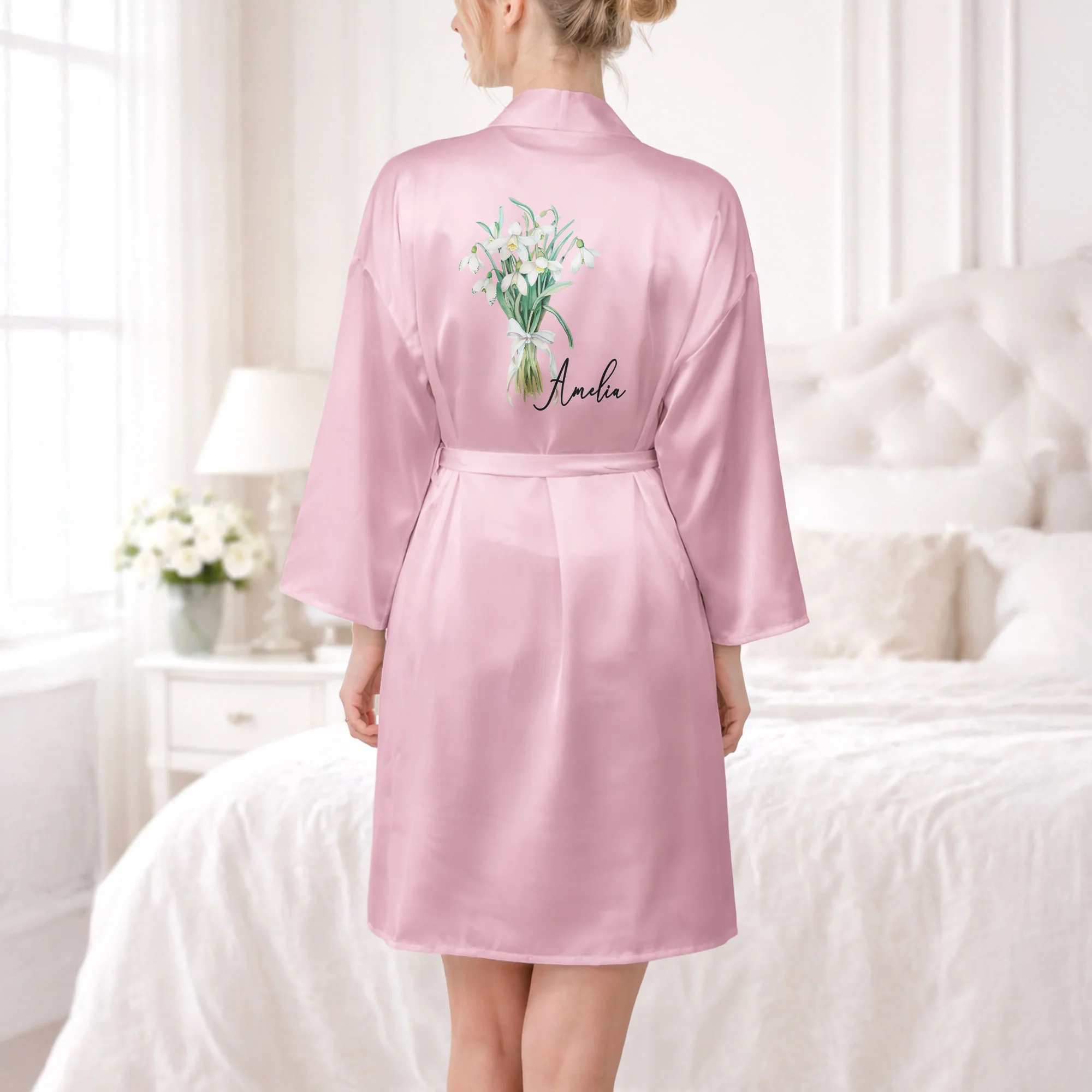 Custom Birth Flower & Name For Her, Bridesmaids, Friends, Wife, Mom, Daughter - Personalized Robe - Image 3