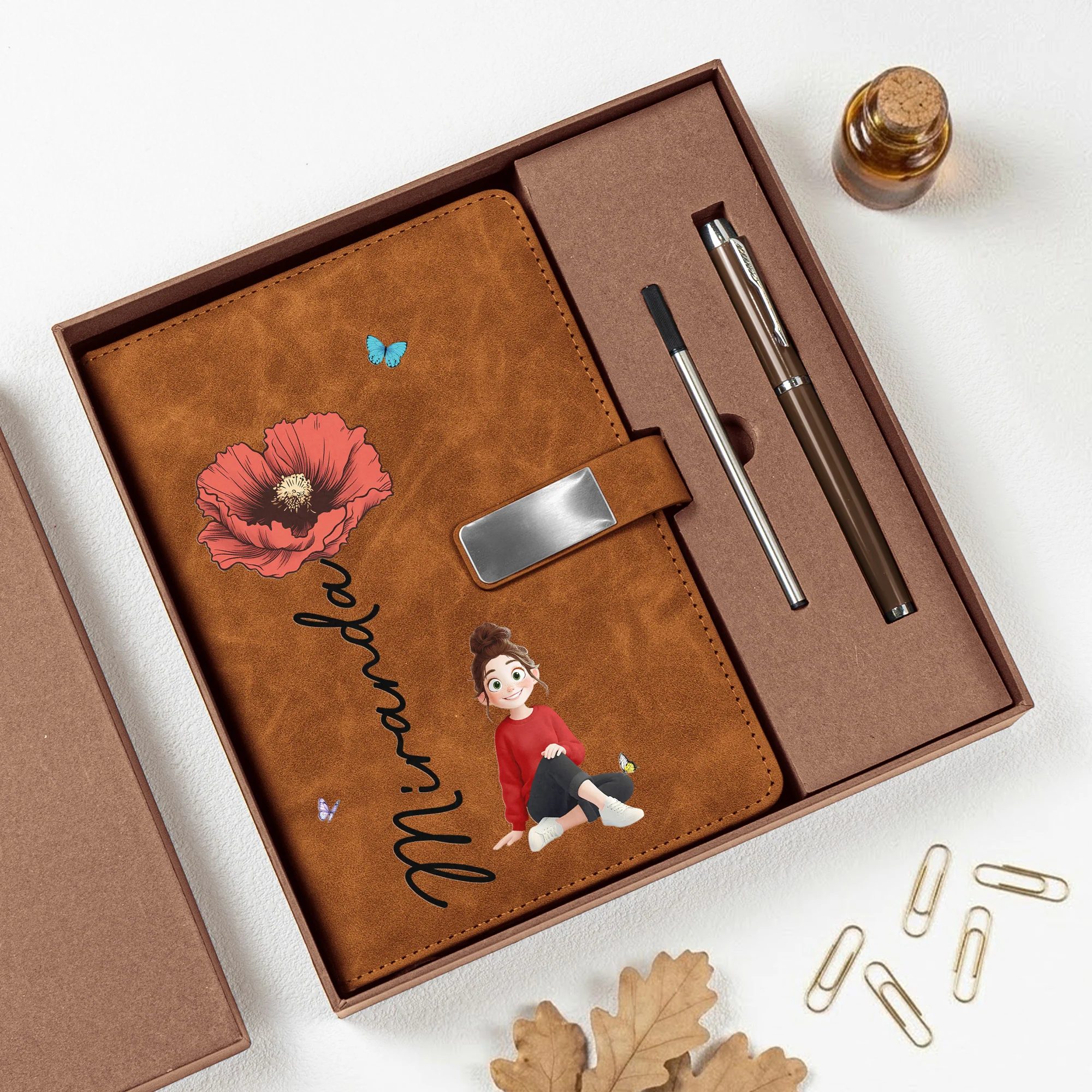 Custom Birth Flower & Name For Her, Coworker, Friends, Daughter - Personalized Notebook Set