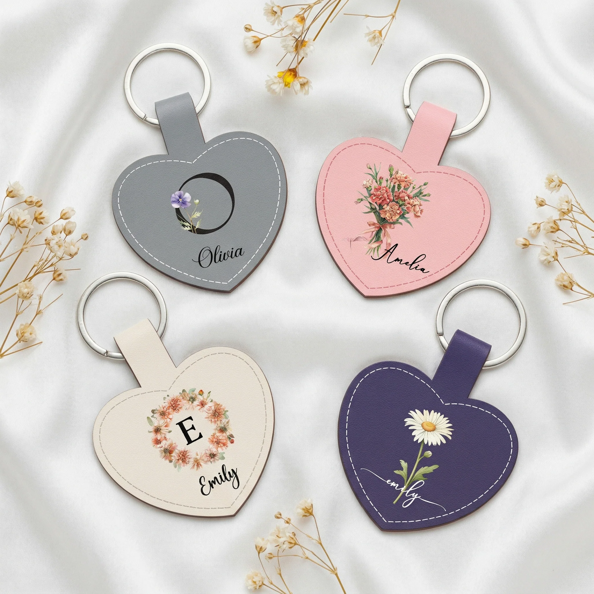 Custom Birth Flower & Name For Her, Wife, Daughter, Sister, Coworker, Friends - Personalized Keychain - Image 3