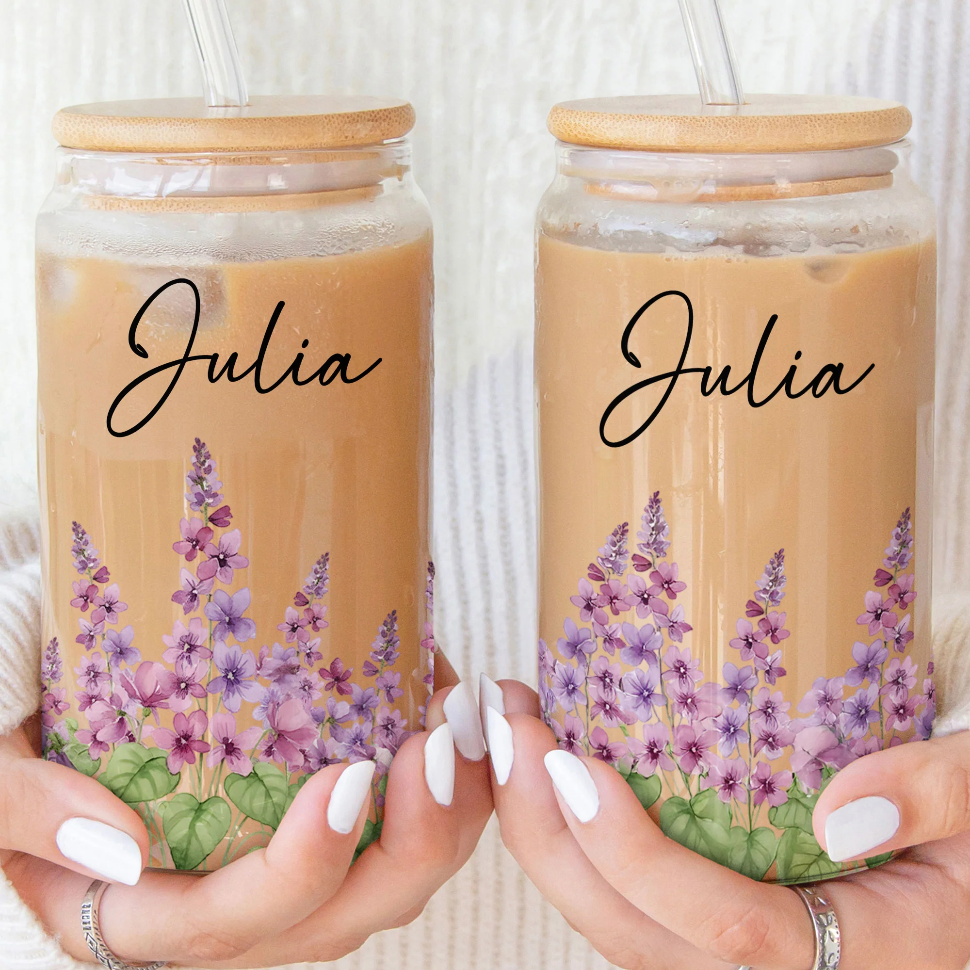 Custom Birth Flower & Name For Her, Wife, Daughter, Sister - Personalized Clear Glass Cup - Image 3