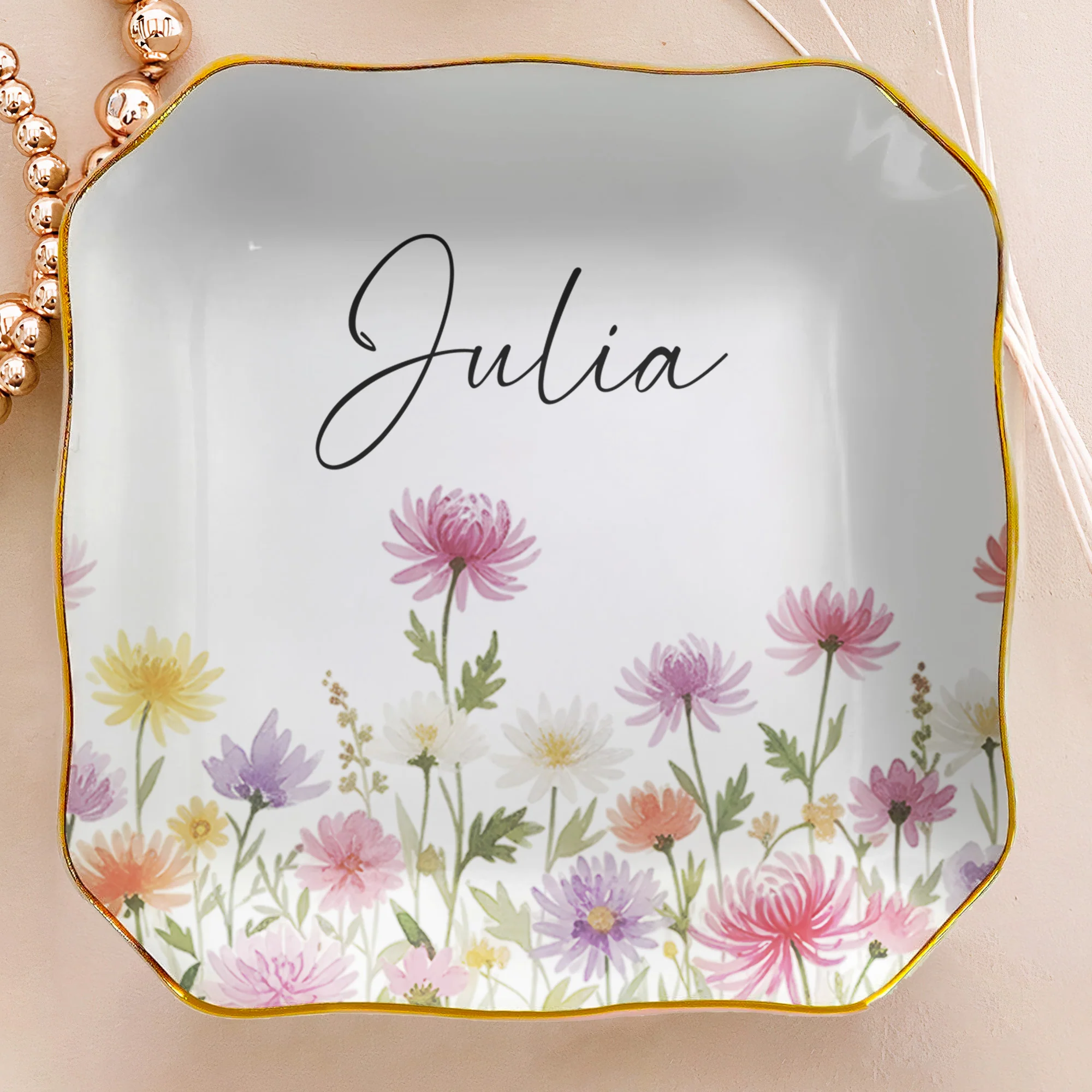 Custom Birth Flower & Name For Her, Wife, Daughter, Sister - Personalized Jewelry Dish - Image 3