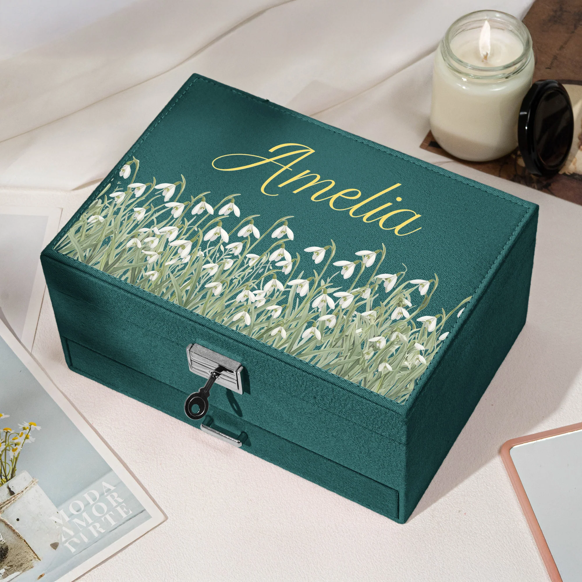 Custom Birth Flower & Name For Her, Wife, Daughter, Sister - Personalized Large Jewelry Box - Image 6