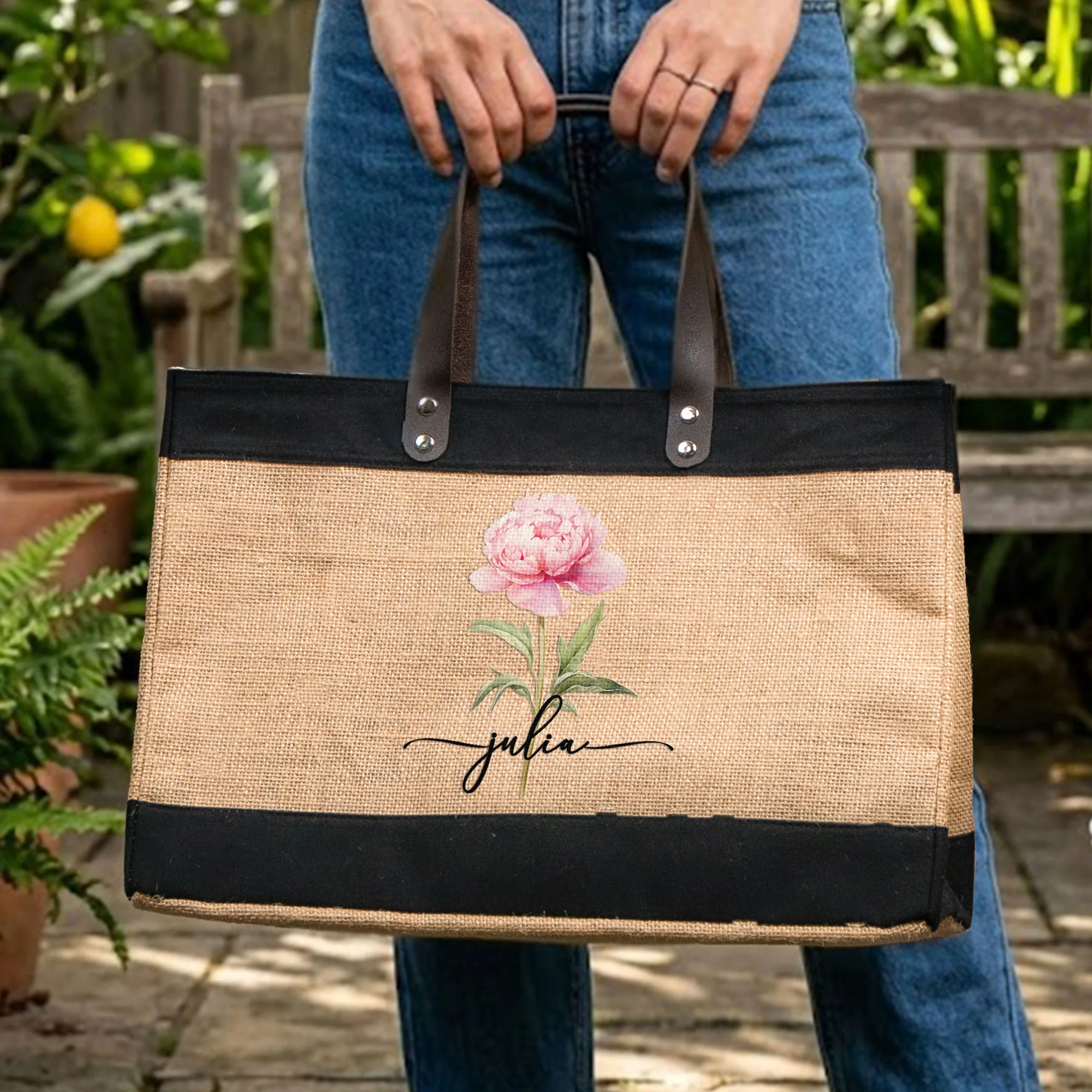 Custom Birth Flower & Name For Her, Wife, Daughter, Sister - Personalized Tote Bag - Image 4