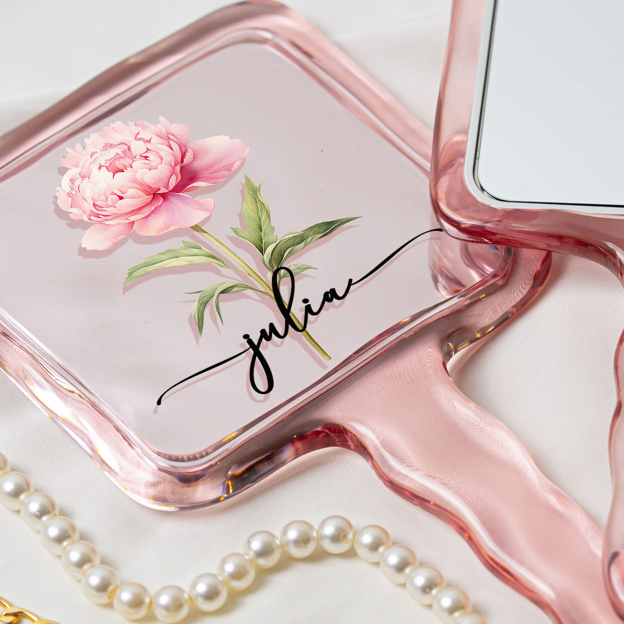Custom Birth Flower & Name For Her, Wife, Daughter, Sister, Self Gift - Personalized Handheld Mirror - Image 5