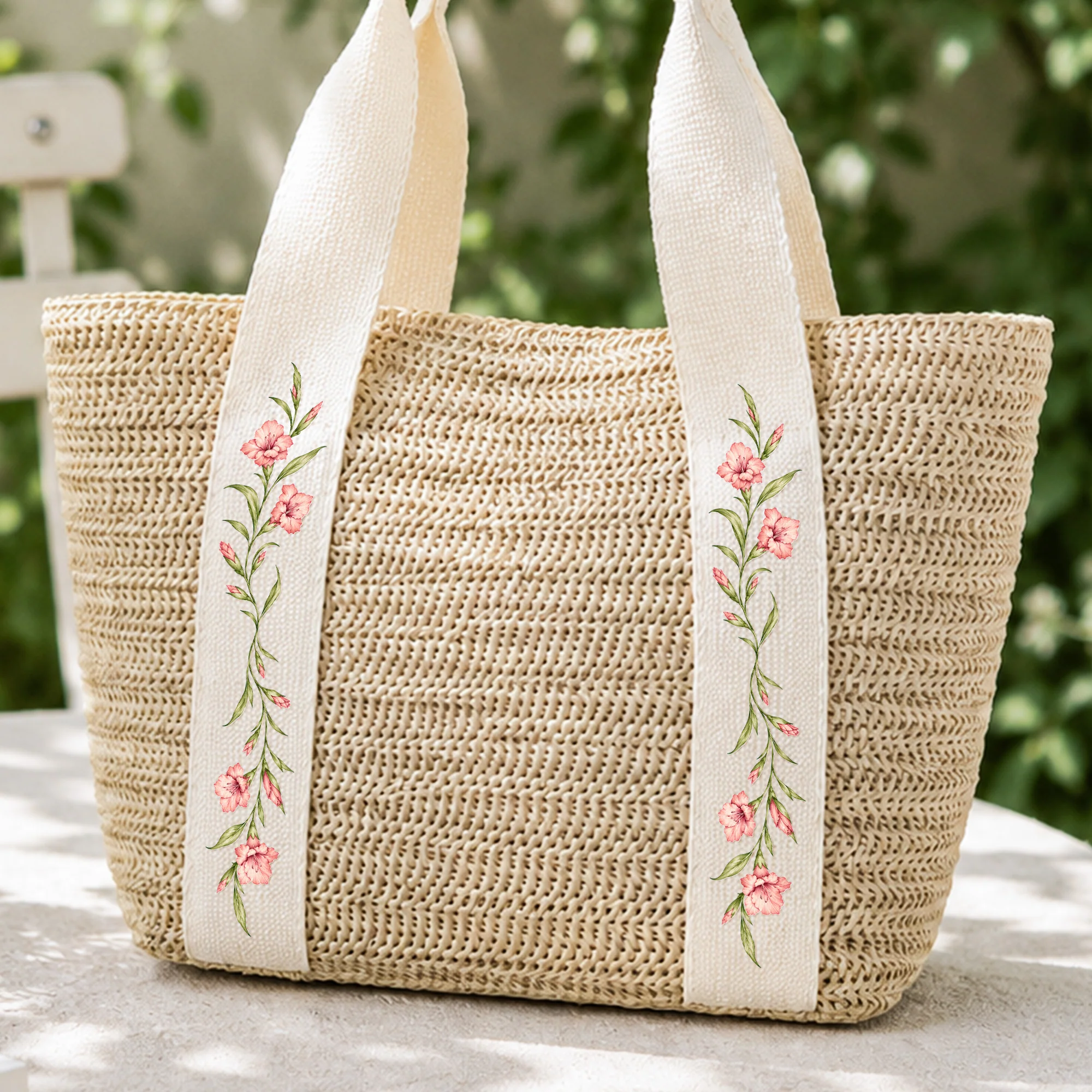 Custom Birth Flower & Name - Gifts For Her, Daughter, Friends, Wife, Summer Bestie Trip - Personalized Straw Bag