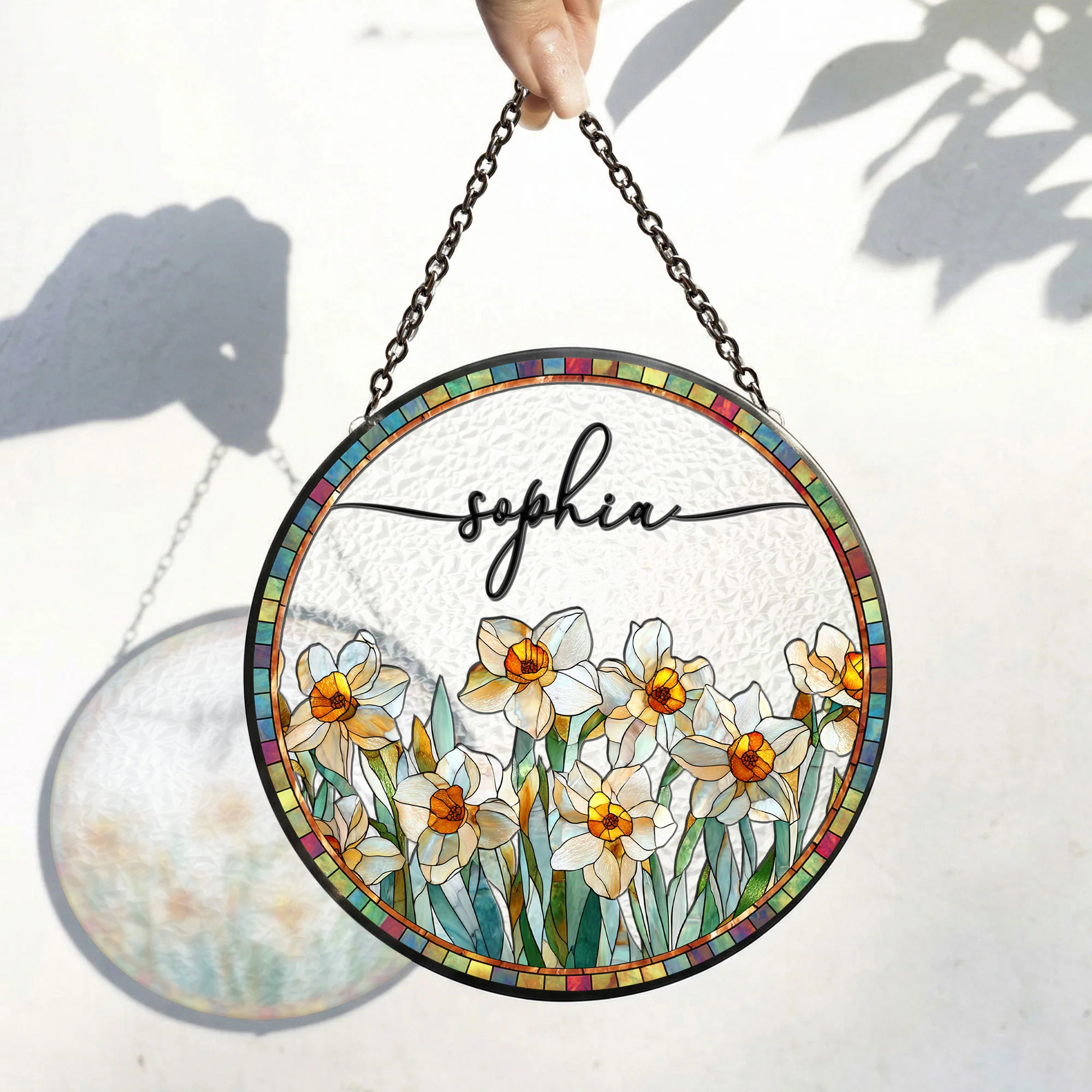 Custom Birth Flower & Name Self-Gift, Friend - Personalized Window Hanging Suncatcher - Image 6