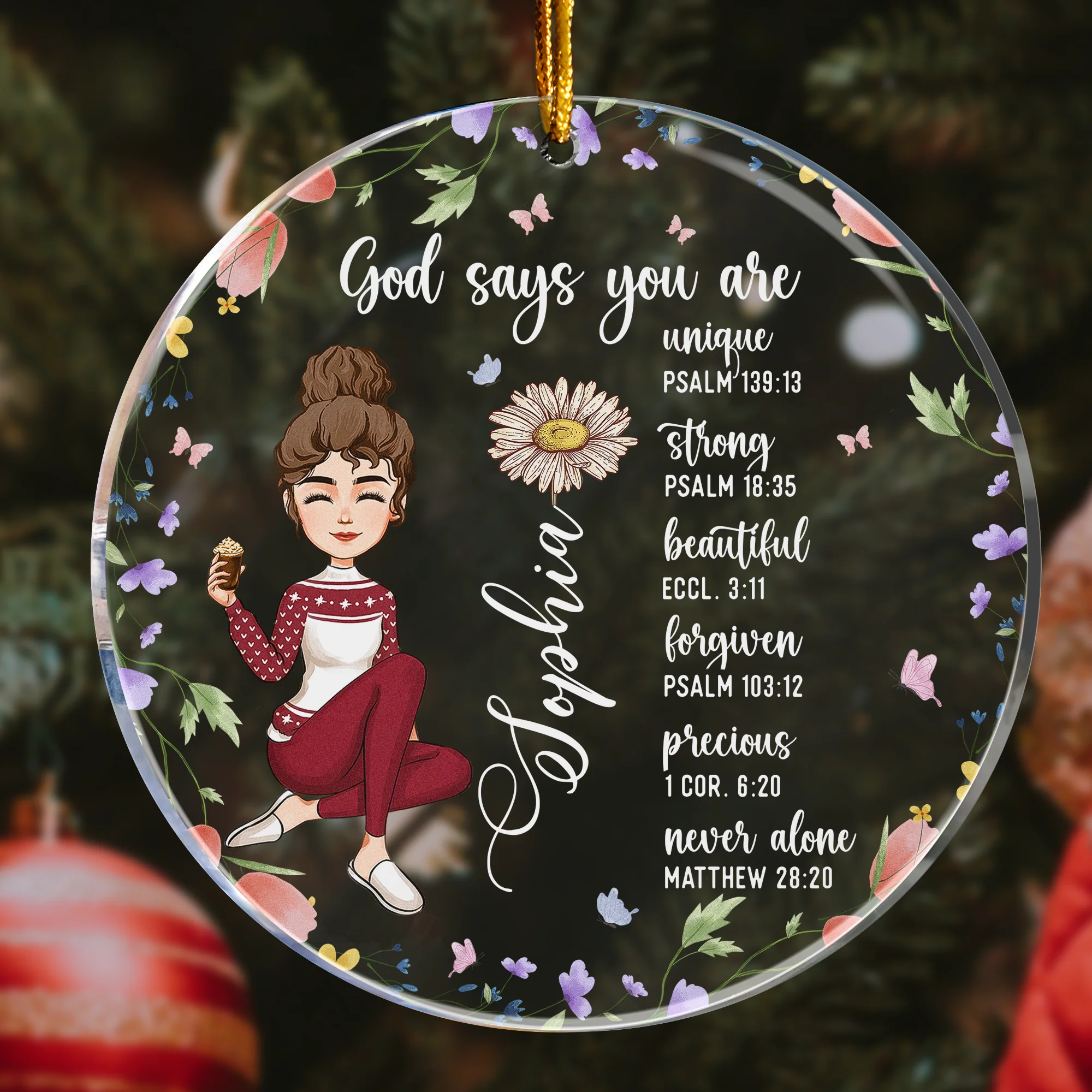 Custom Birth Flower & Names - Gifts For Daughter, Son, Grandkid - Personalized Acrylic Photo Ornament - Image 2