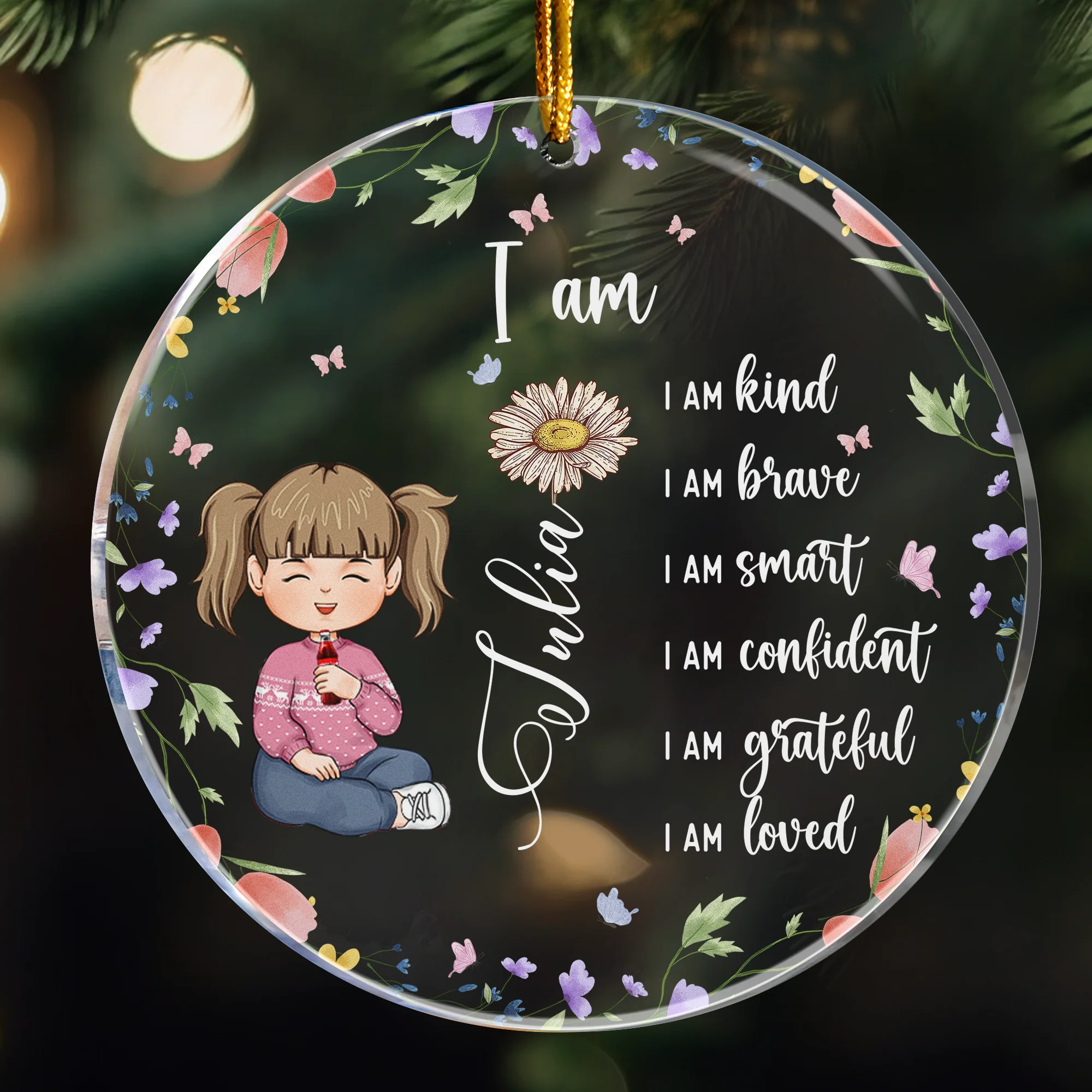 Custom Birth Flower & Names - Gifts For Daughter, Son, Grandkid - Personalized Acrylic Photo Ornament - Image 4