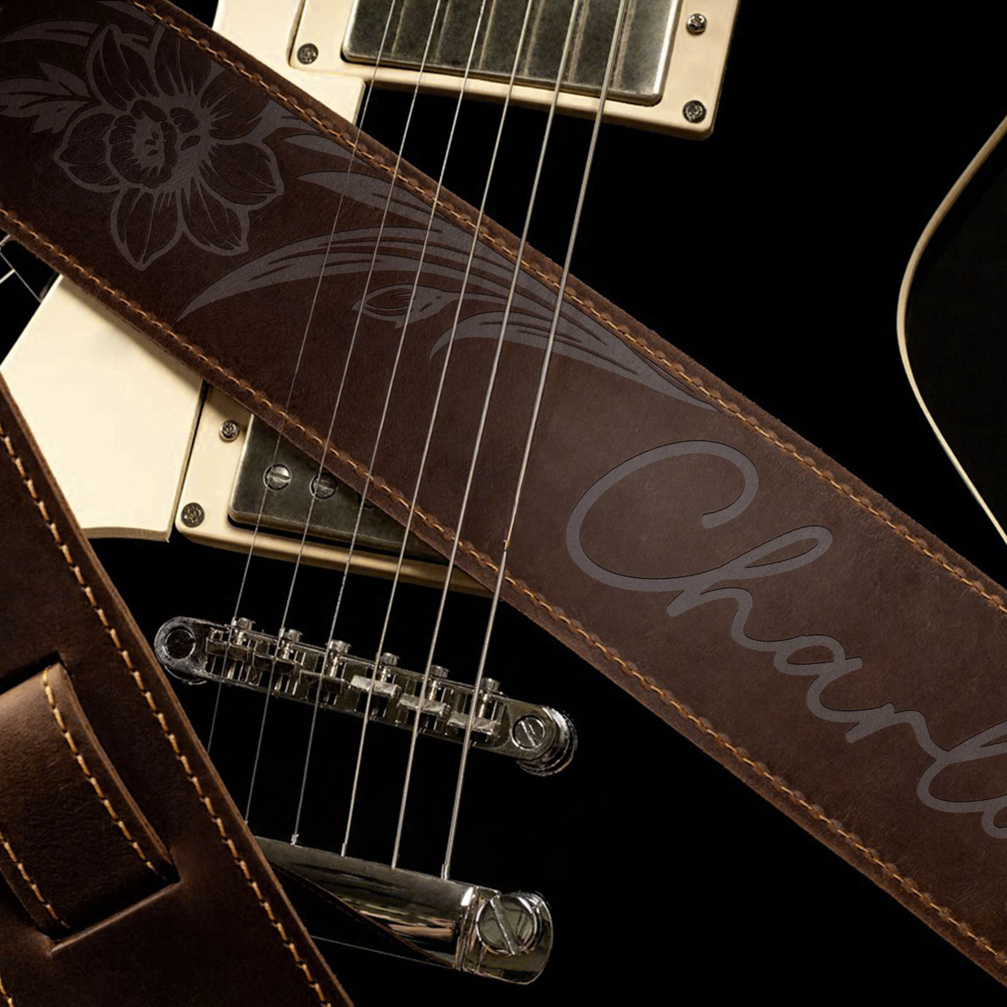 Custom Birth Flower - Personalized Leather Guitar Strap - Image 4