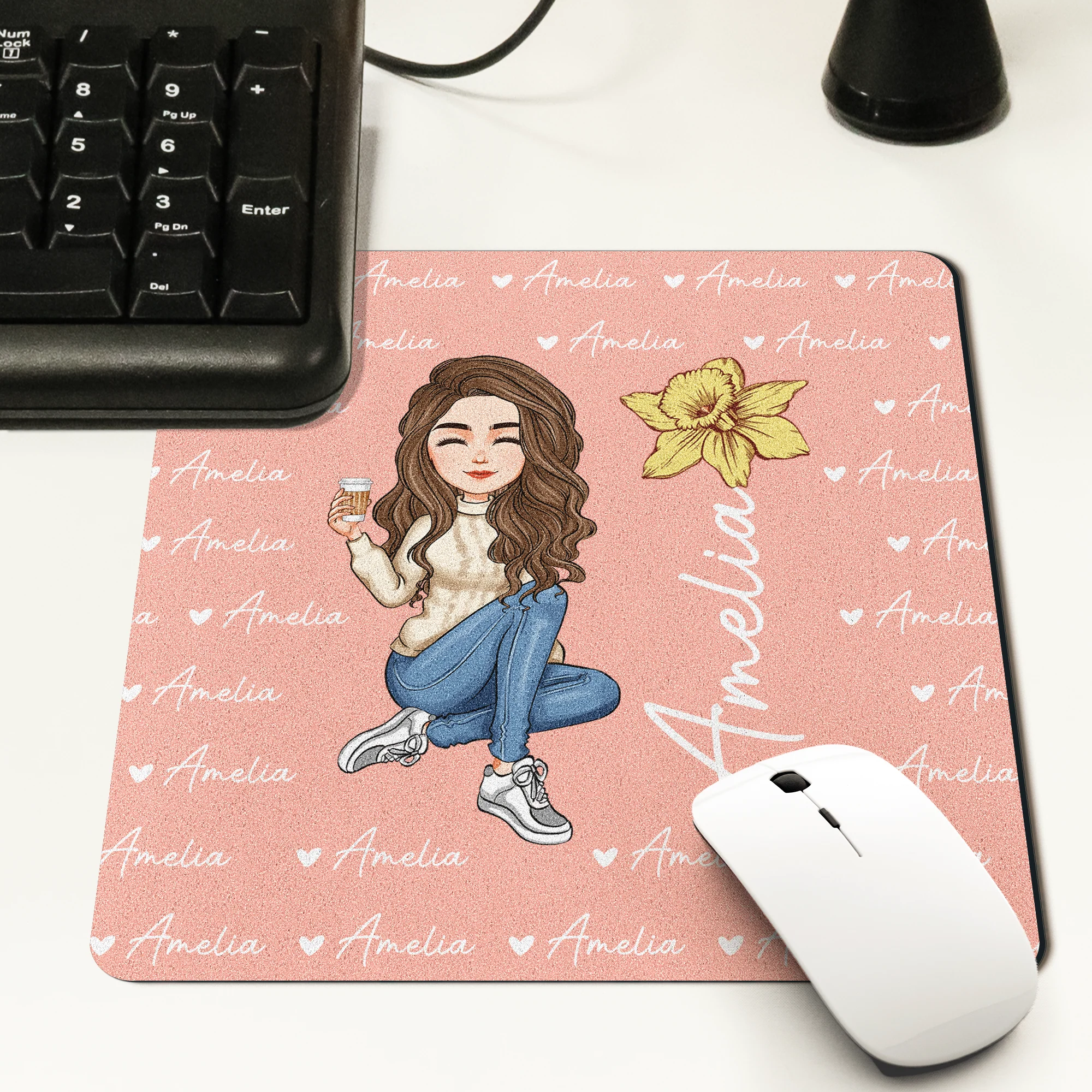 Custom Birth Flower With Name - Self Gift, Birthday Gifts - Custom Shape Mouse Pad - Image 2
