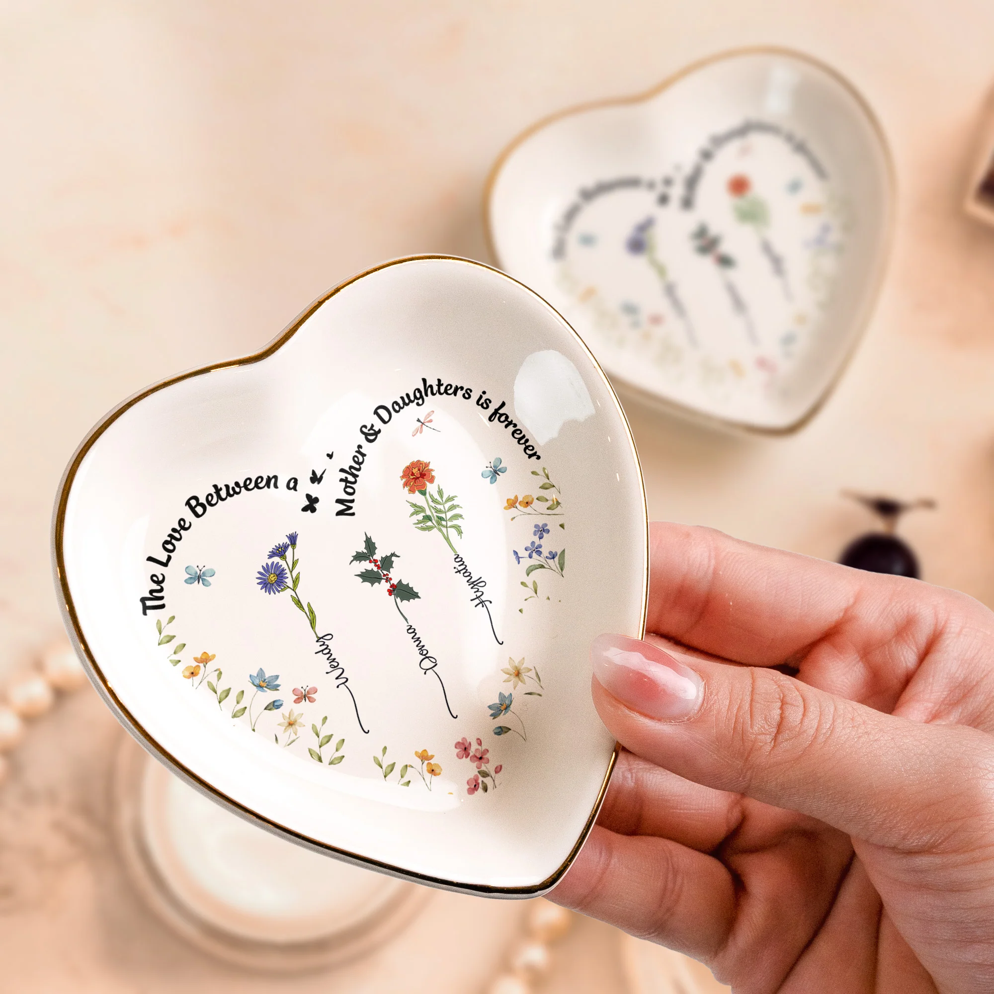 Custom Birth Flowers The Love Between A Mother & Daughters - Personalized Ring Dish - Image 3