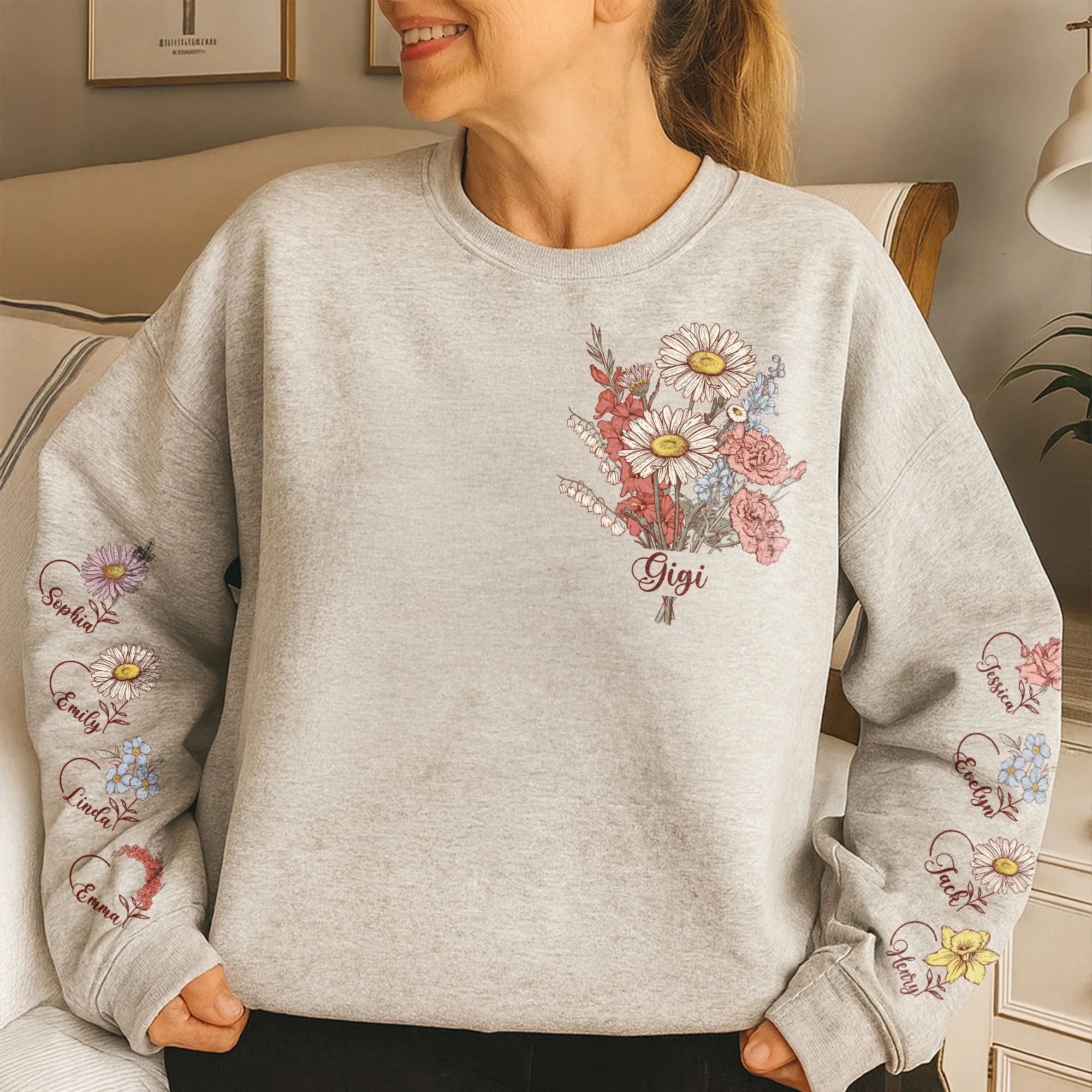 Custom Birth Month Flower On Sleeves For Mom, Grandma - Personalized Sweatshirt - Image 4
