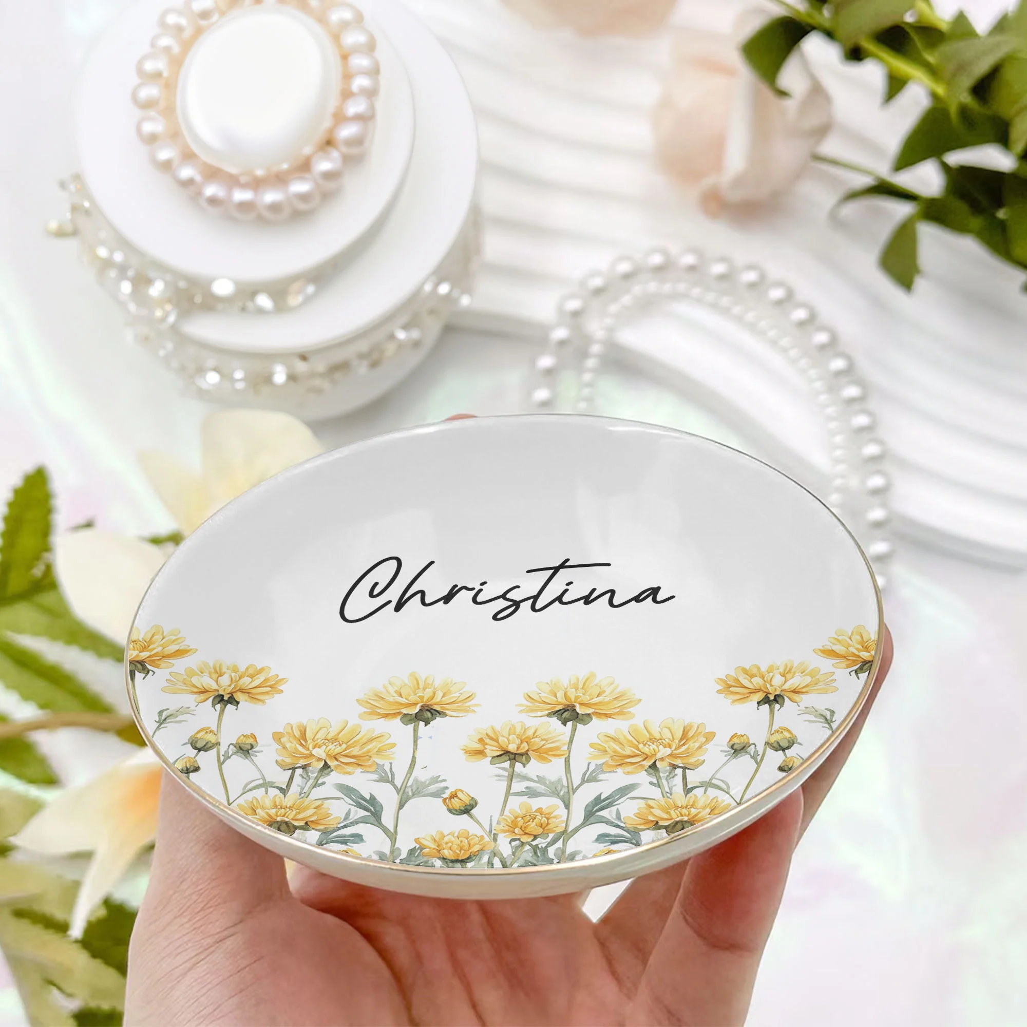 Custom Birth Month Flowers - Personalized Jewelry Dish - Image 2