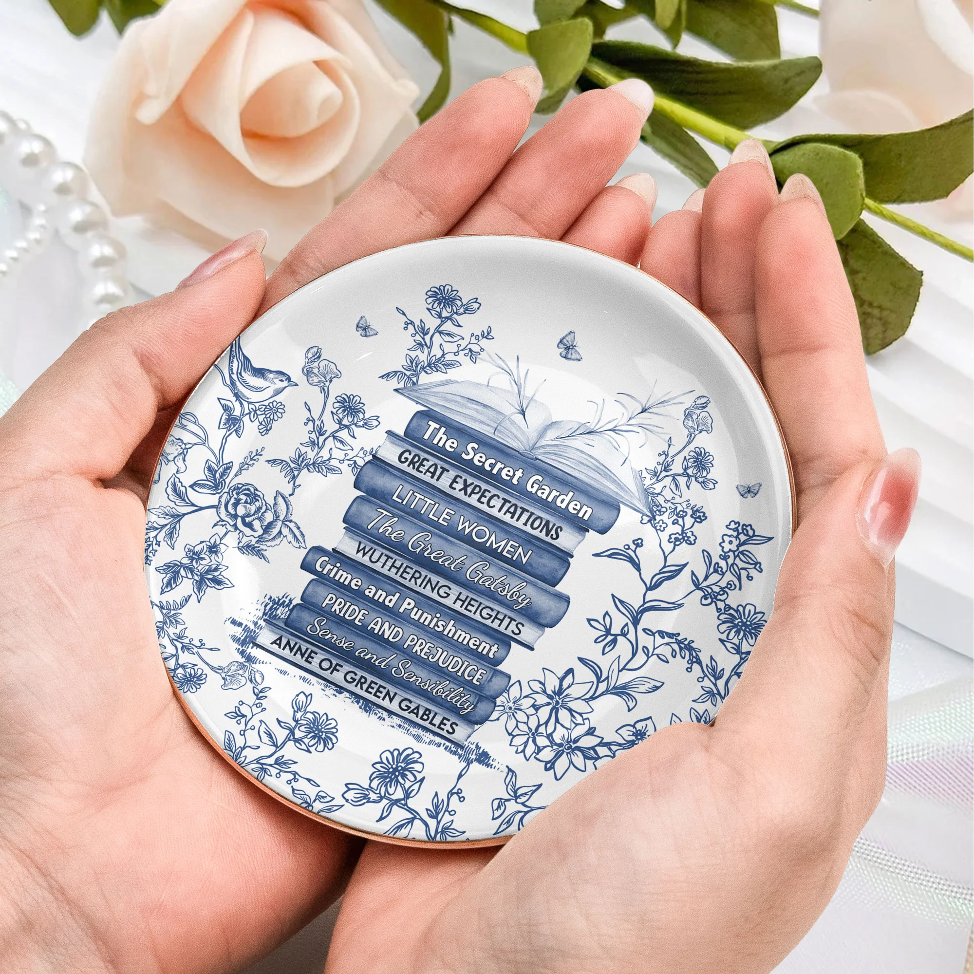 Custom Bookshelf Chinoiserie Toile De Jouy - Personalized Jewelry Dish - Image 4