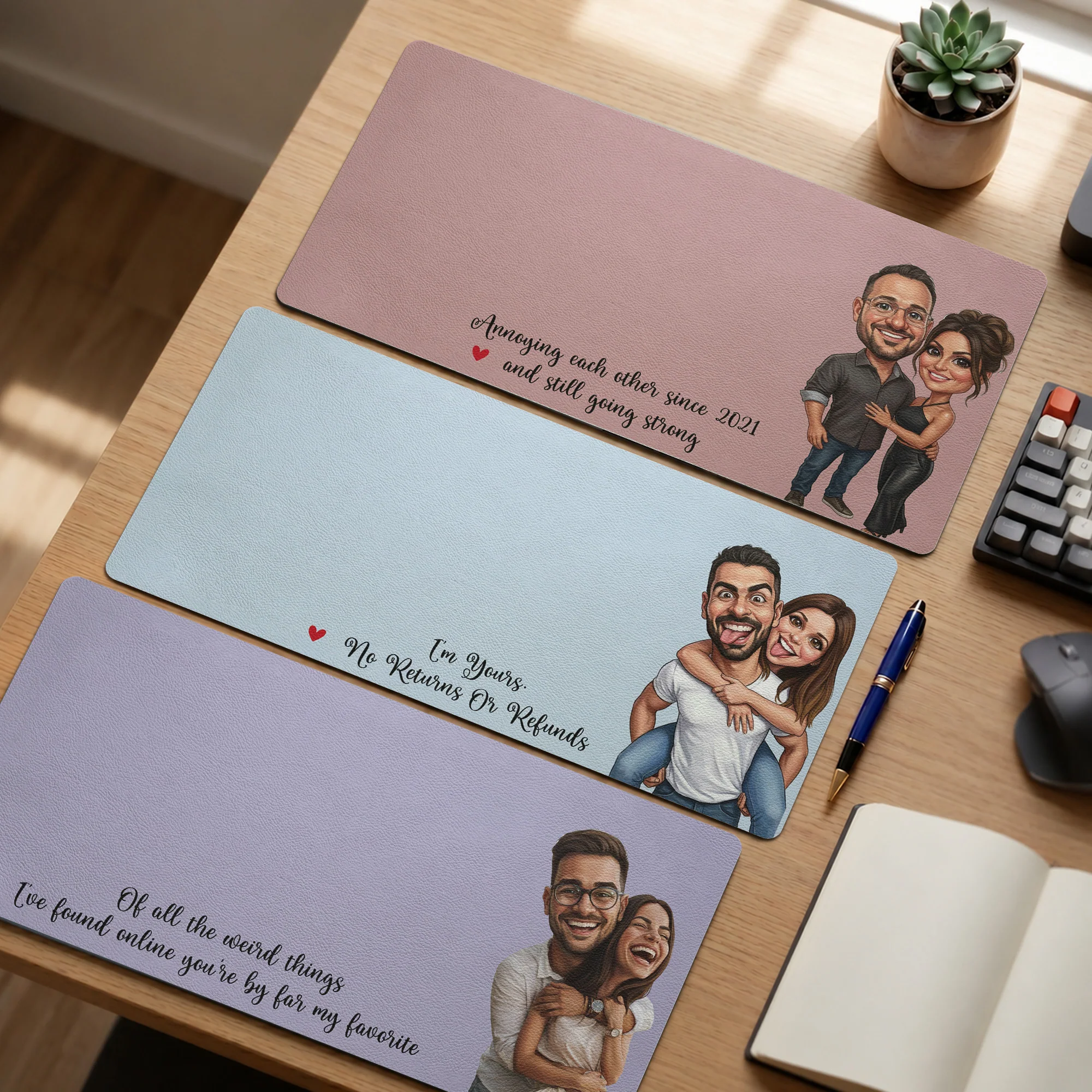 Custom Caricature Funny Couples, Family Photo - Custom Cartoon Drawing From Photo - Personalized Desk Mat - Image 2