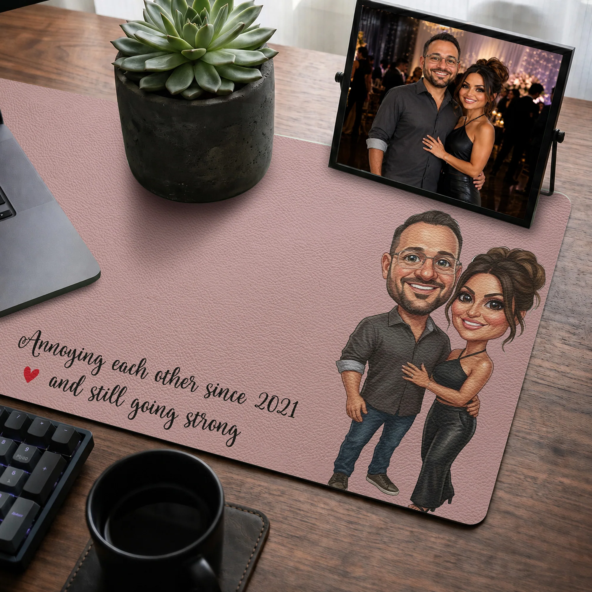 Custom Caricature Funny Couples, Family Photo - Custom Cartoon Drawing From Photo - Personalized Desk Mat - Image 5