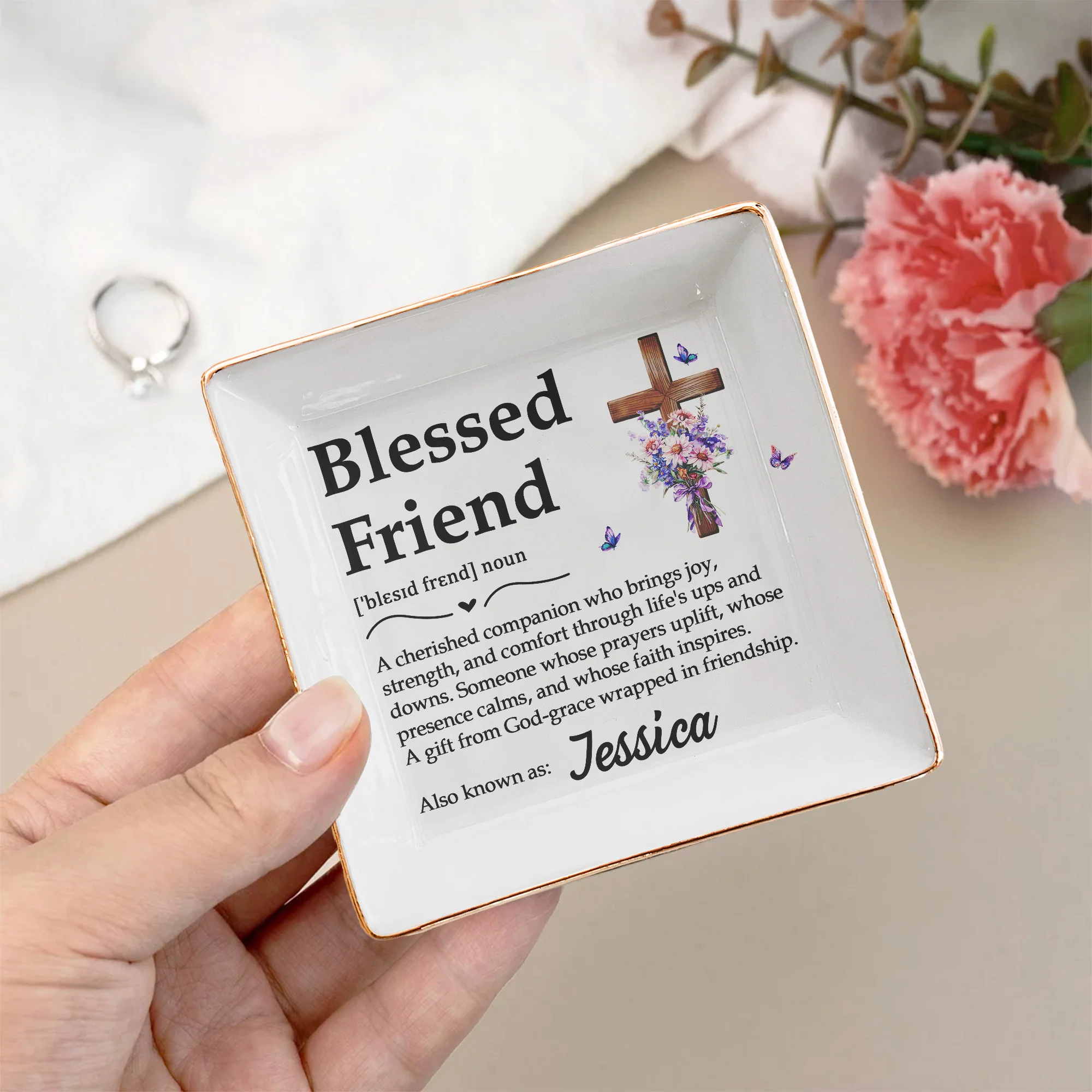 Custom Christian Blessed Friend - Sisters In Christ - Personalized Jewelry Dish - Image 3